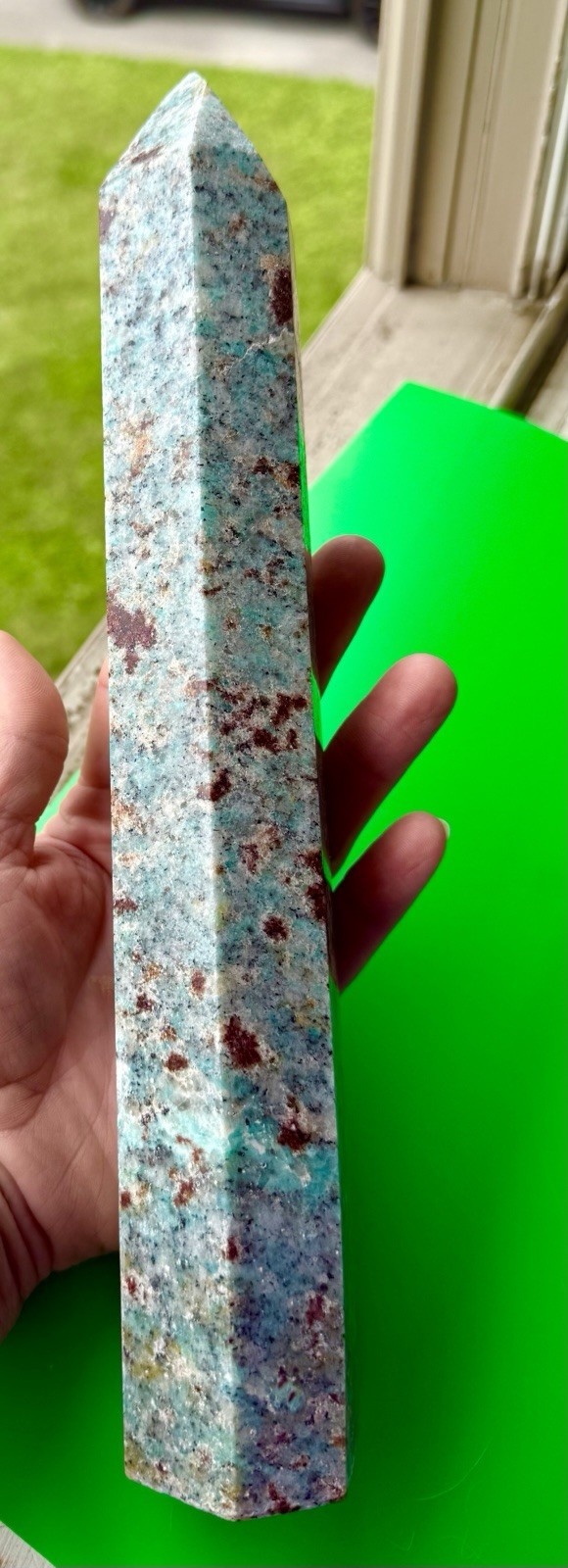 1 Foot Tall Brazillian Amazonite W/garnet Tower (2lbs.1oz)