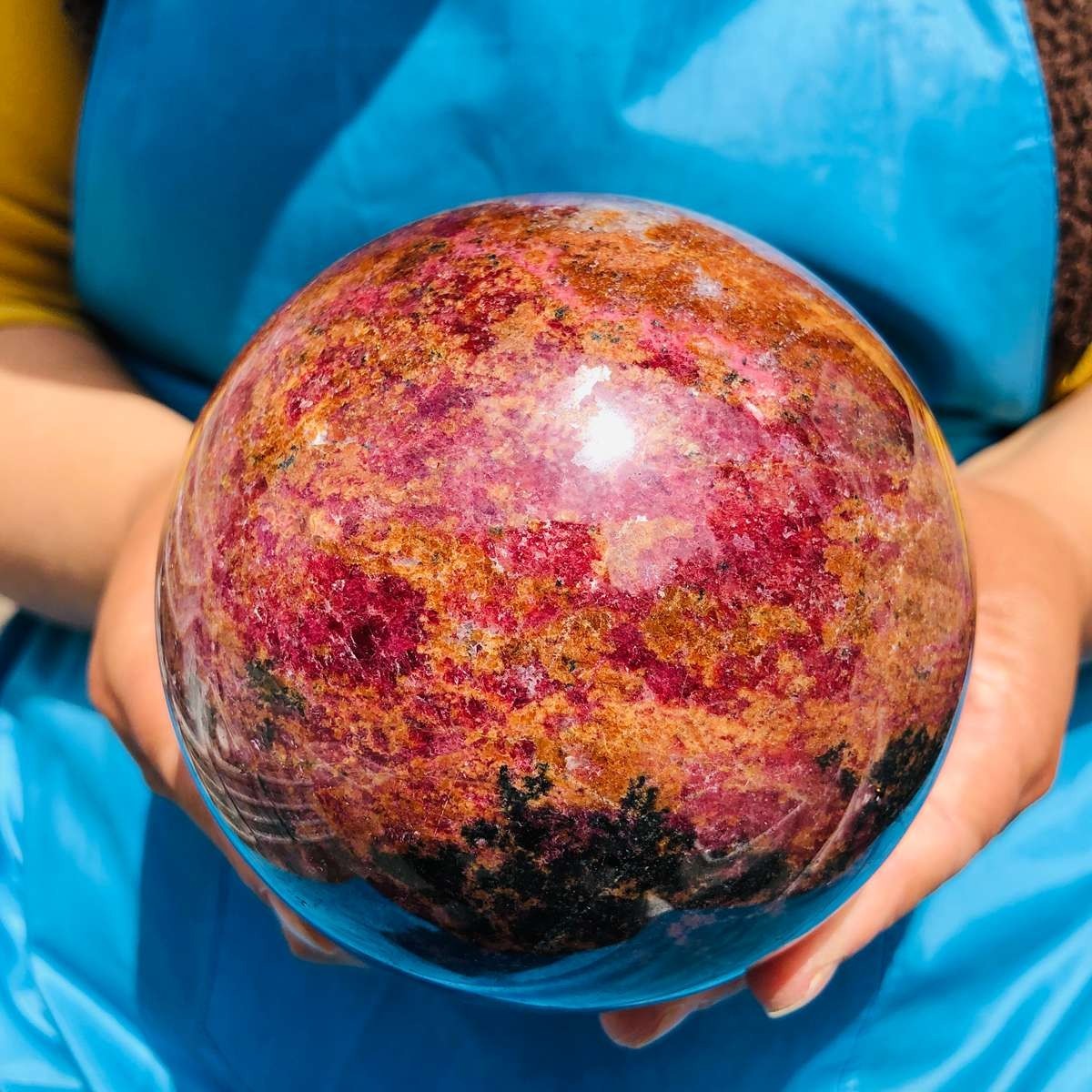5.76LB Natural Rhodonite Crystal Sphere Pink Black Healing Gem Stone 4796