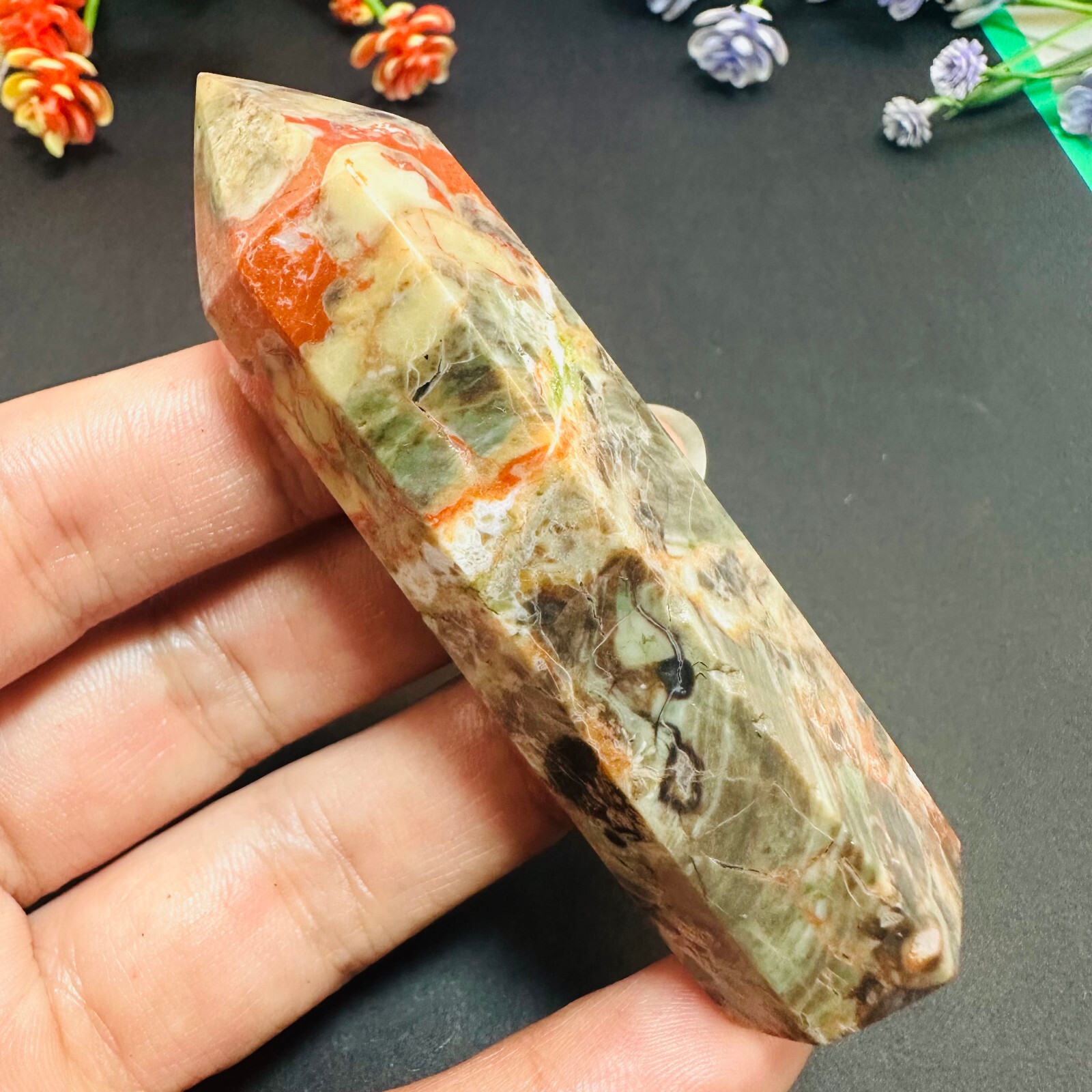 Natural Money Agate Obelisk Quartz Crystal Wand Tower Point Reiki Healing 1PC
