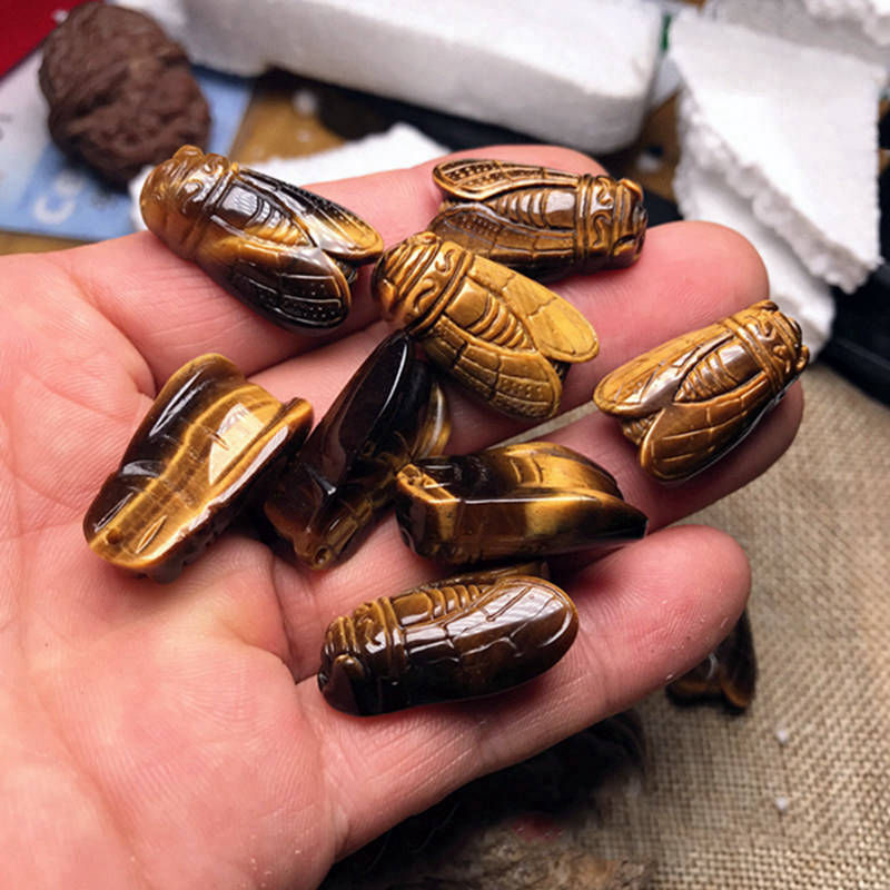 Natural Tiger’s Eye Stone Hand Carved Cicada Quartz Crystal Pendant Gift Healing