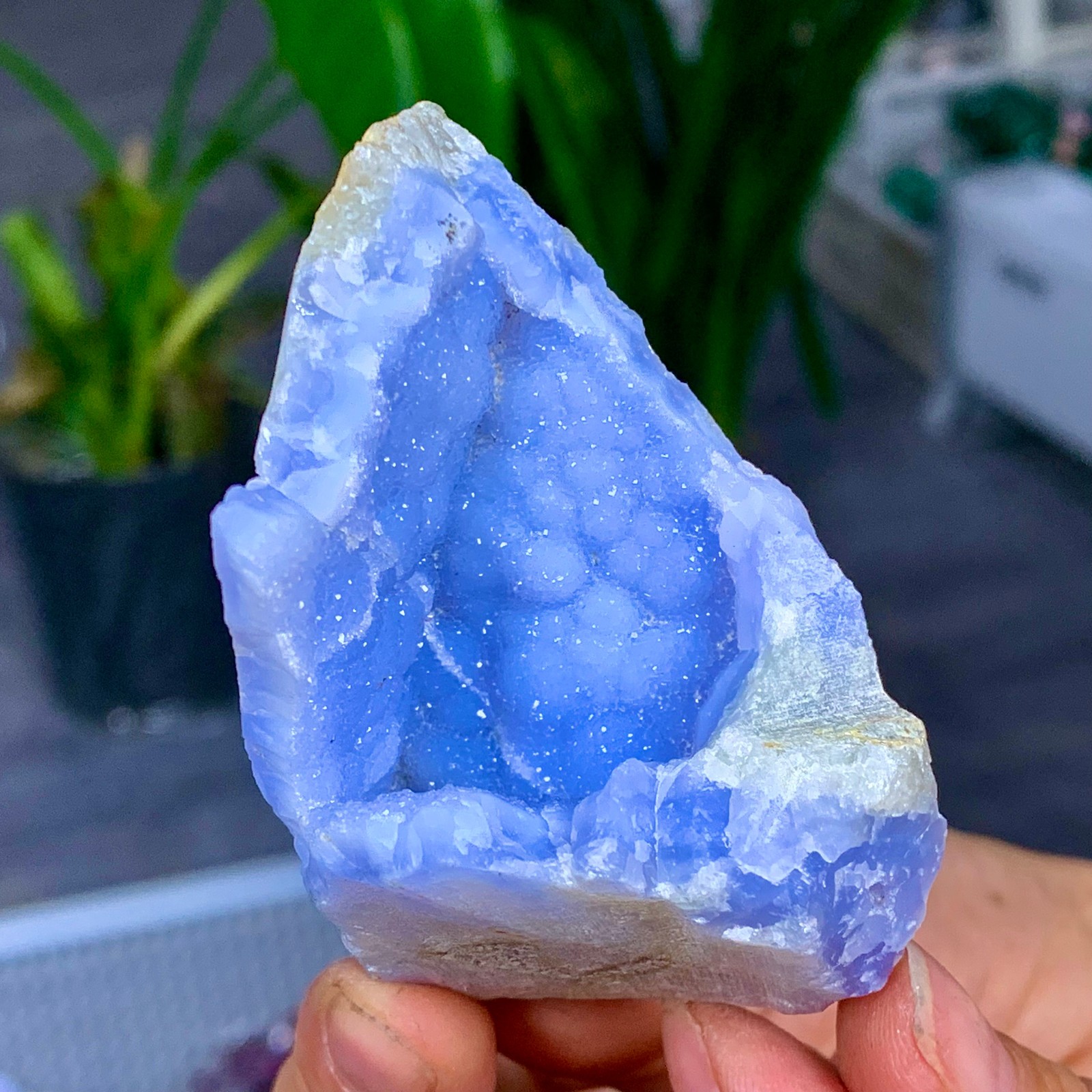100G Natural Blue striped agate geode Crystal Mineral Specimens healing A963