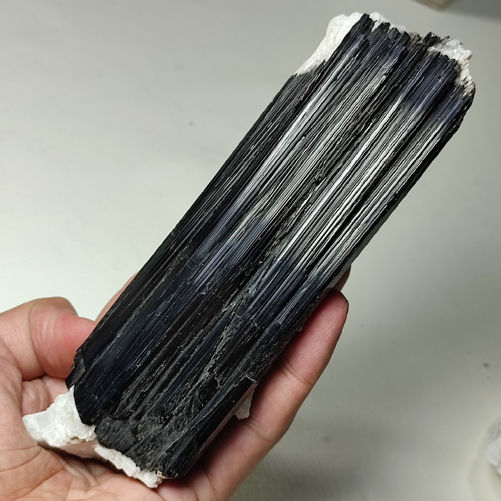 17cm Huge Black Tourmaline(Schorl) Specimen Combined With Albite-Shigar ,Pak.