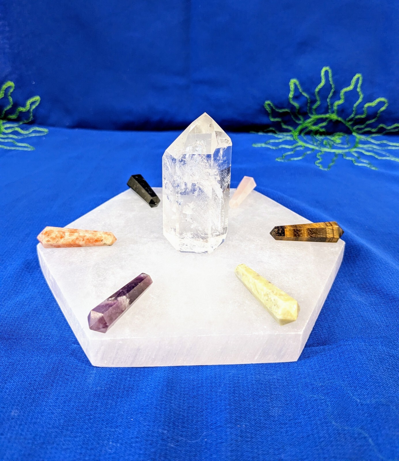 6″ Hexagon Selenite Crystal Charging Plate & Crystal Grid