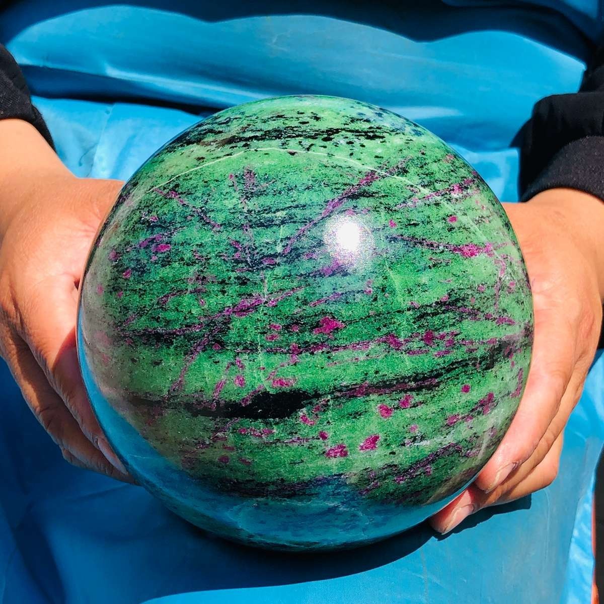 9.81 LB Large Natural Ruby Zoisite Sphere Crystal Healing Stone Specimen 5152