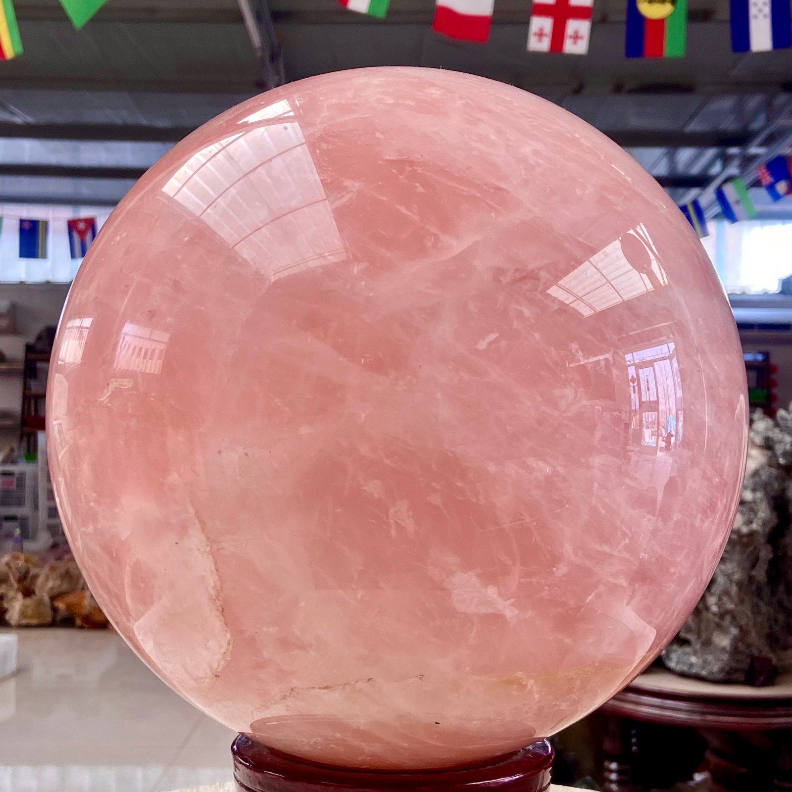 41LB Large Natural Pink Rose Quartz Sphere Crystal Ball Reiki Healing