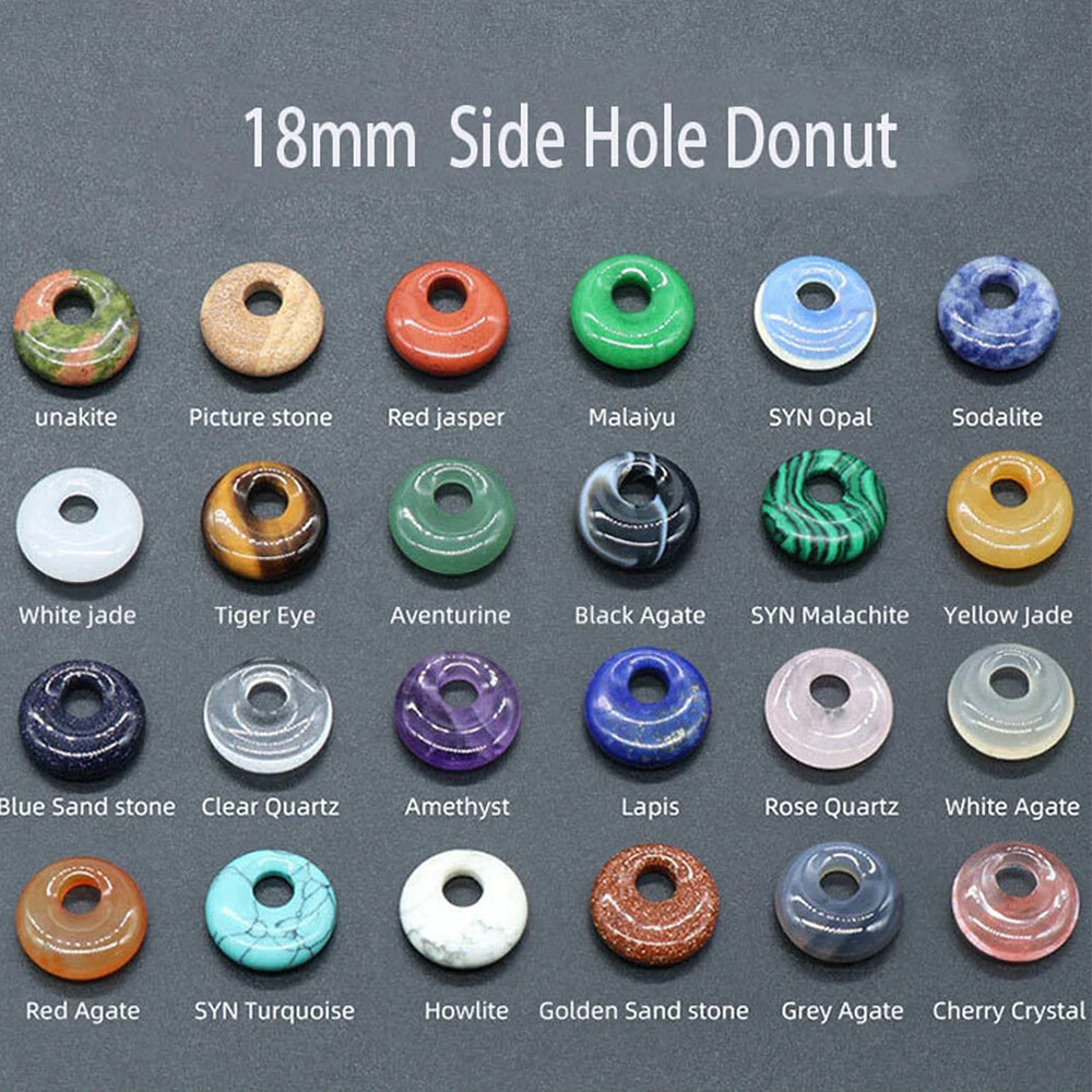18mm Natural Crystal Hole Donut Peace Buckle Beads Gemstone Chakra DIY Jewelry