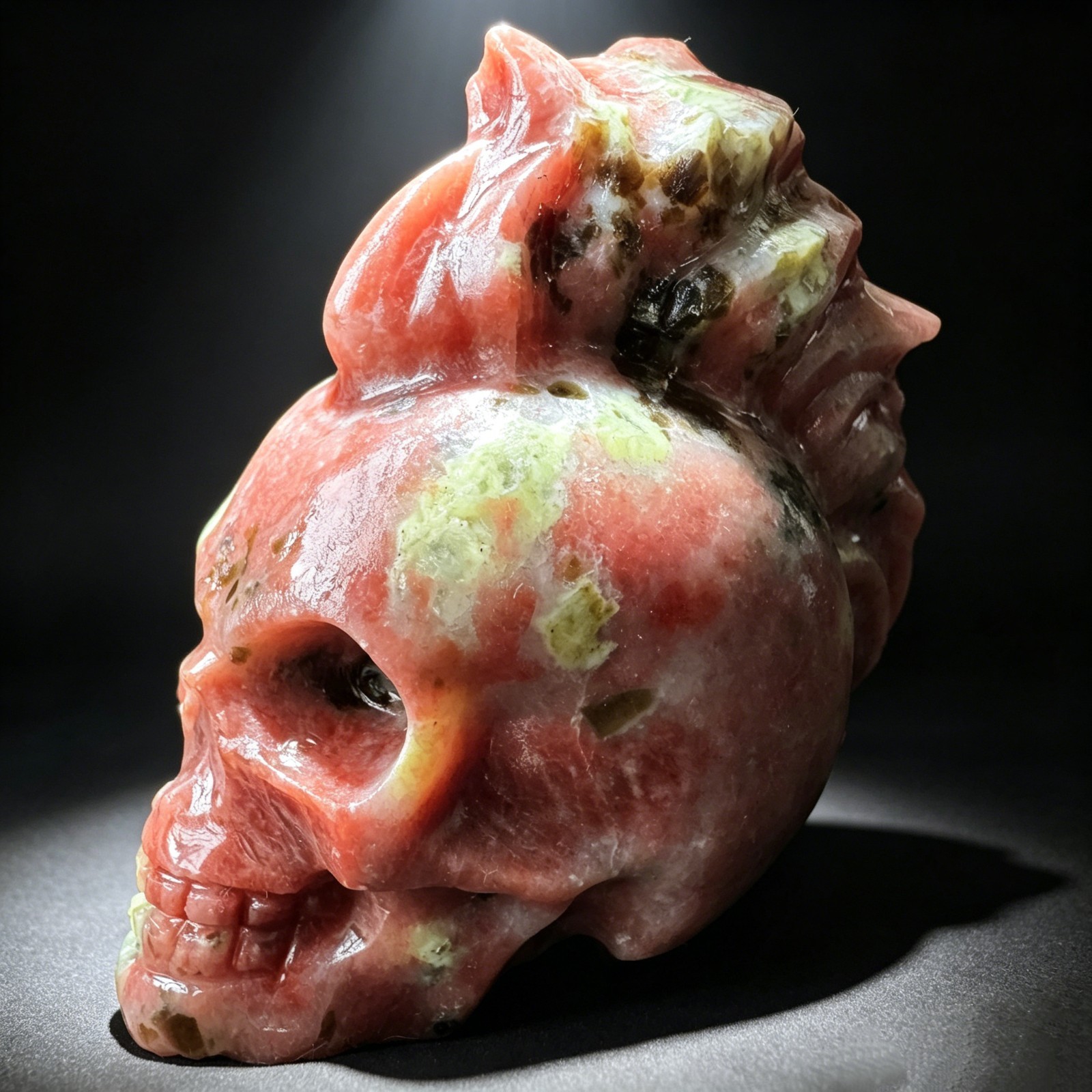 Natural Peach Blossom Tourmaline Skull Carving Figurine Gothic Decor Desk Orname