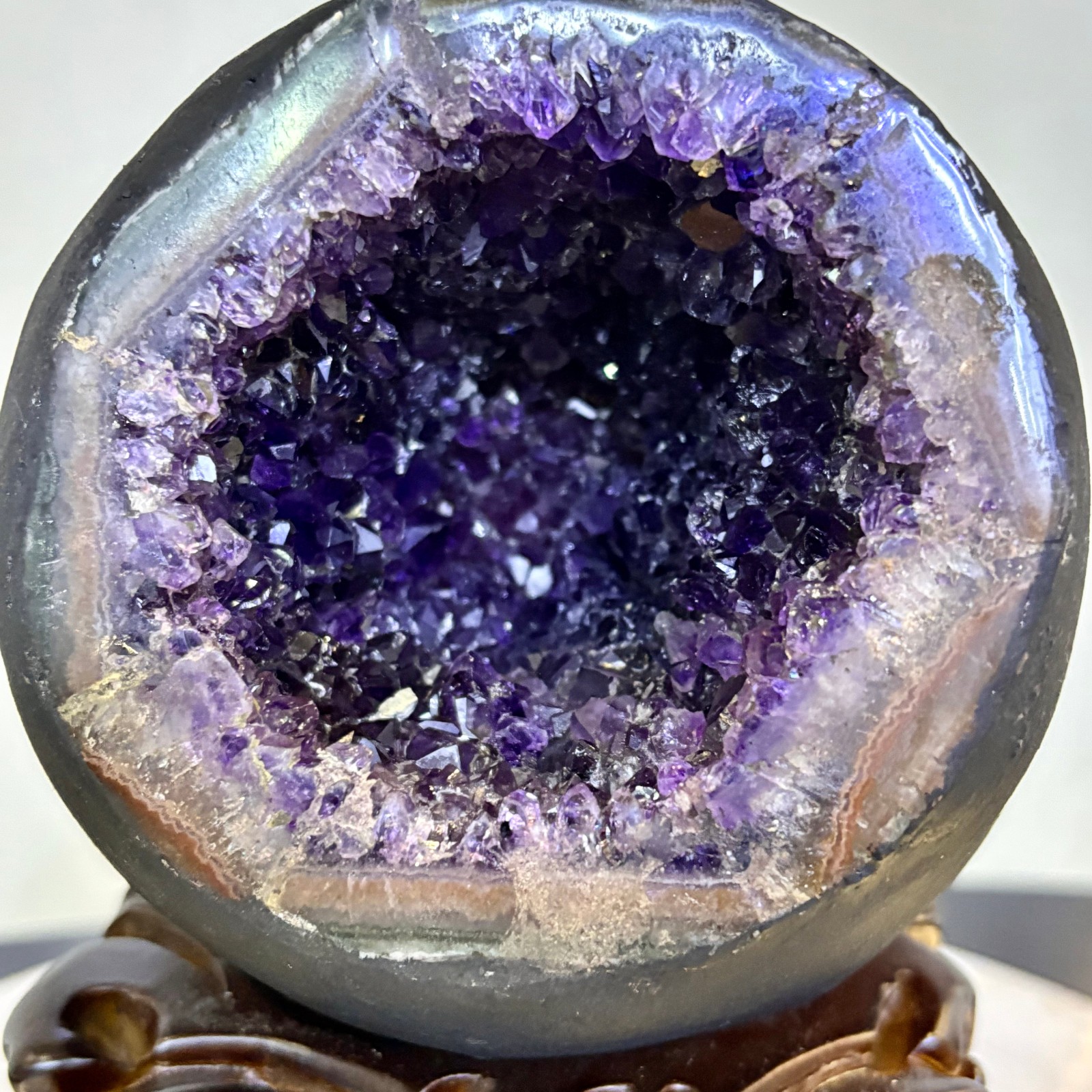 5.6LB Natural uruguay amethyst geode quartz money bag crystal +stand