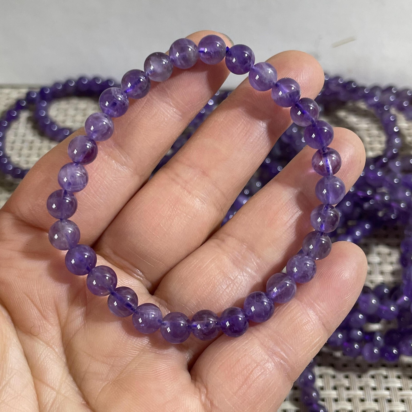 Wholesale 5Pcs Natural amethyst gem stone 6mm Quartz Crystal Stretch Bracelet