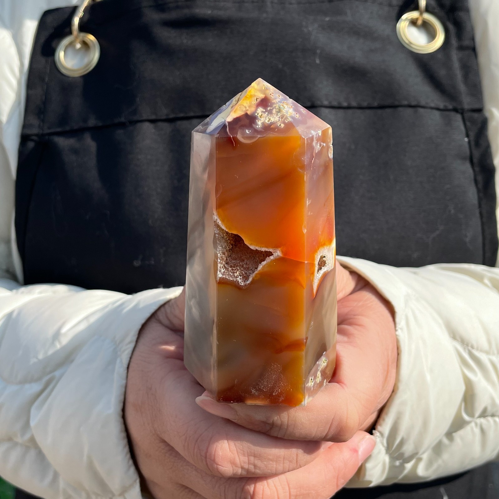 0.67LB Natural Carnelian Quartz Obelisk Crystal Wand Point Healing C2655