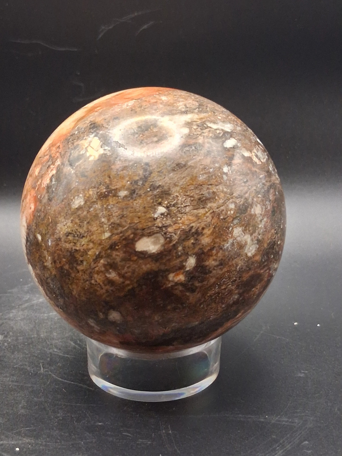 Large petrified wood sphere! 81mm, 3.1 inches, 1.8 pounds