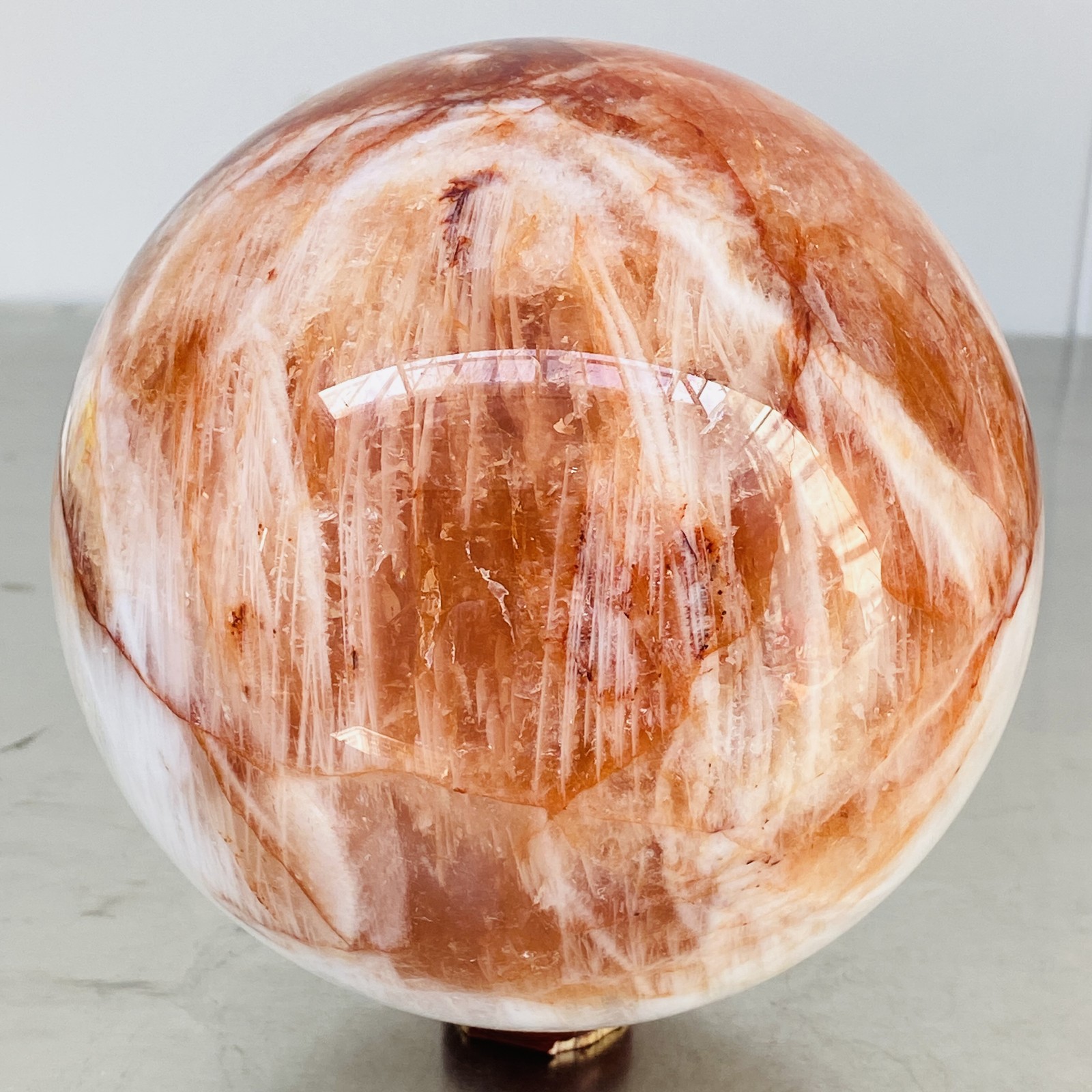 Natural Red Glue Flower Quartz Sphere Crystal Ball Healing 5460G