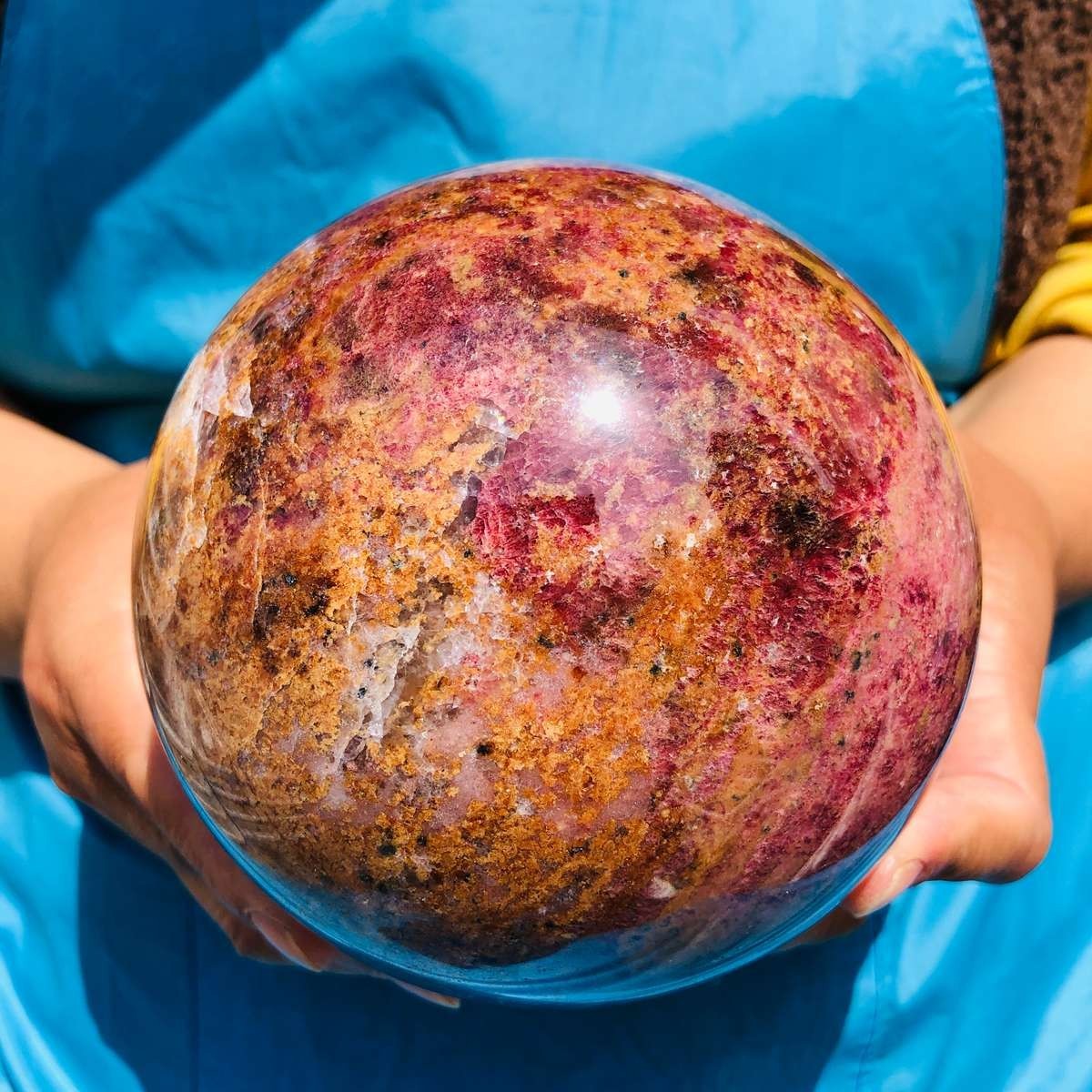 7.67LB Natural Rhodonite Crystal Sphere Pink Black Healing Gem Stone 4791