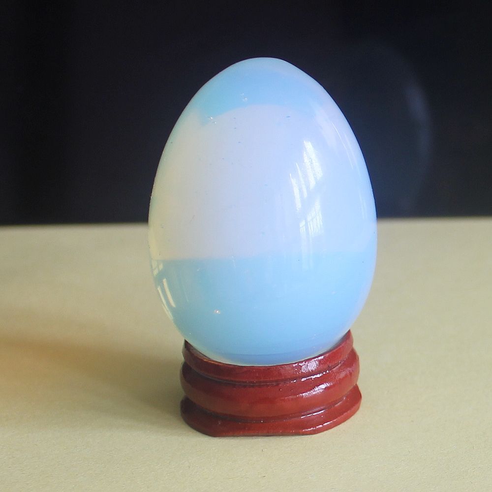 1.92” Crystal white opalite egg with wood stand chakra stones reiki healing