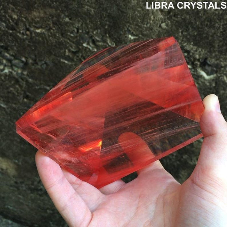 Cherry Quartz Style Glass Crystal Pyramid Red Translucent Geometric Metaphysical