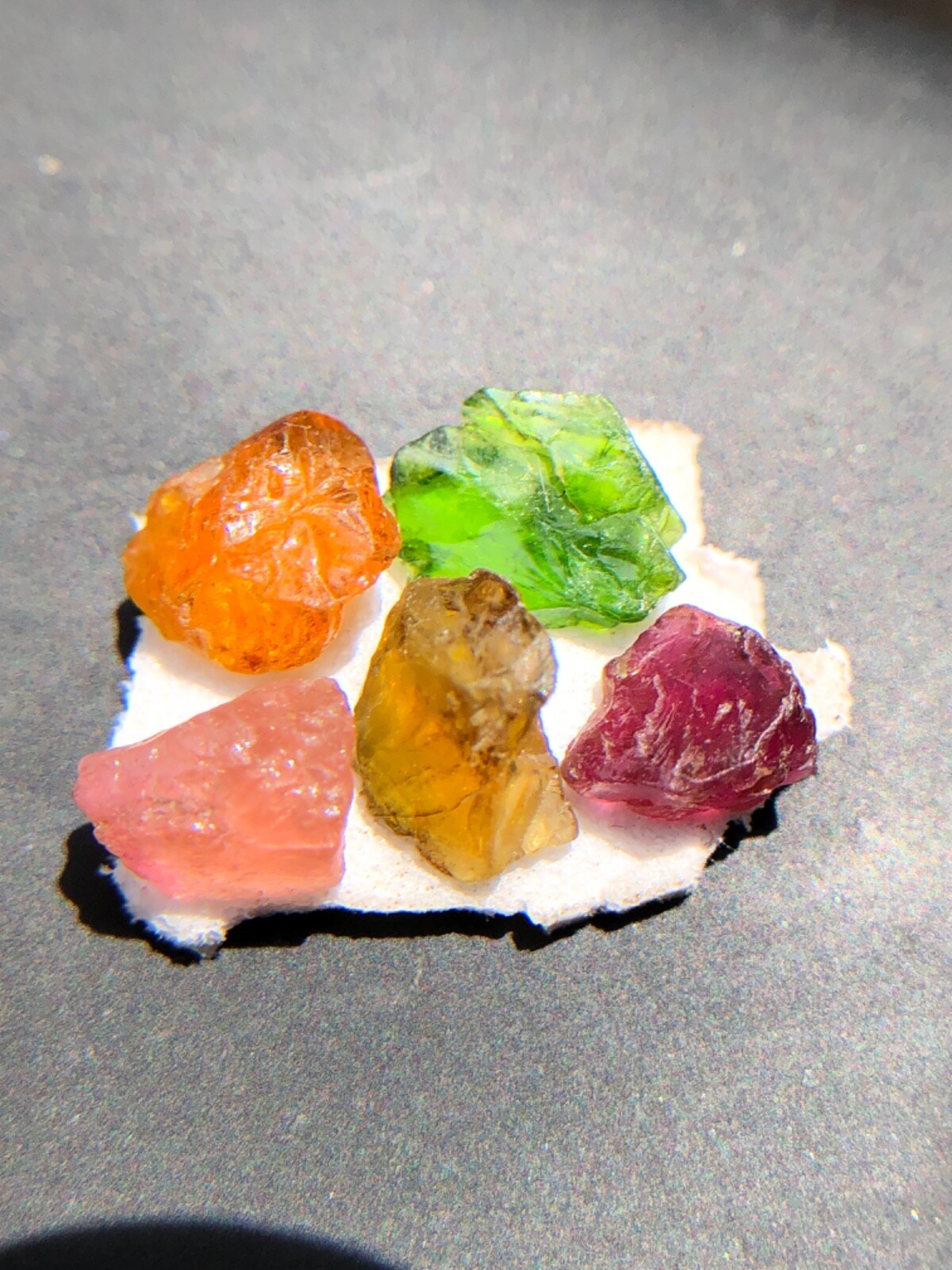 Tourmaline Rough Green Yellow Pink Purple Orange Color 5 Pieces 7 MM To 10 MM.