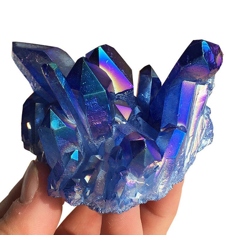 120g Natural Aura Blue Titanium Quartz Crystal Cluster VUG Specimen Rock Healing