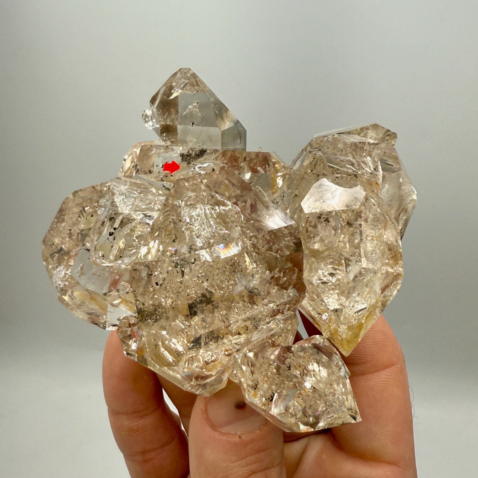 320 g Enhydro Herkimer Diamond Gem Cluster w/ Moving Bubble, Smoky Phantoms