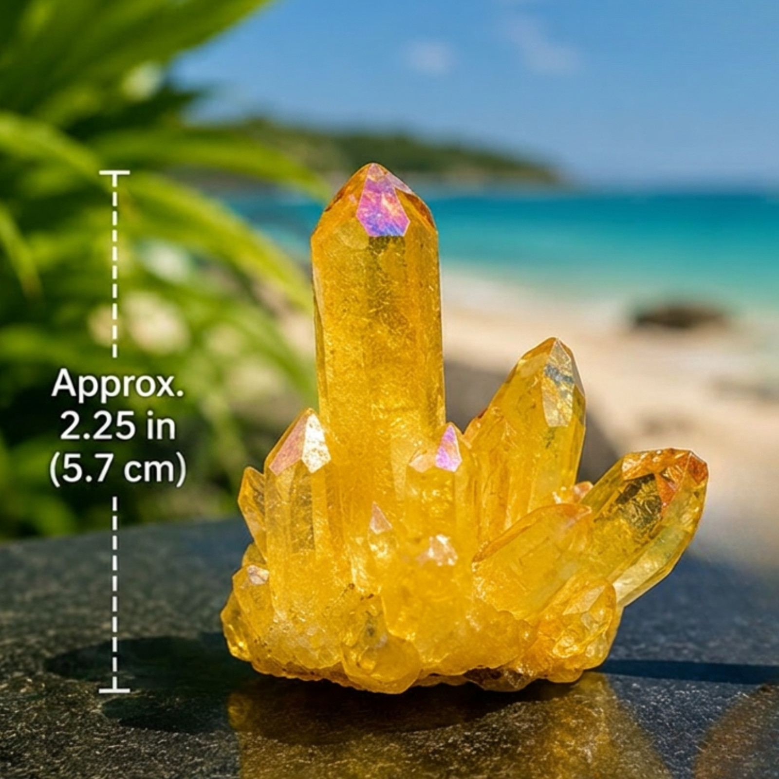 Natural Aura Yellow Citrine Crystal Titanium Cluster Healing Mineral Specimen