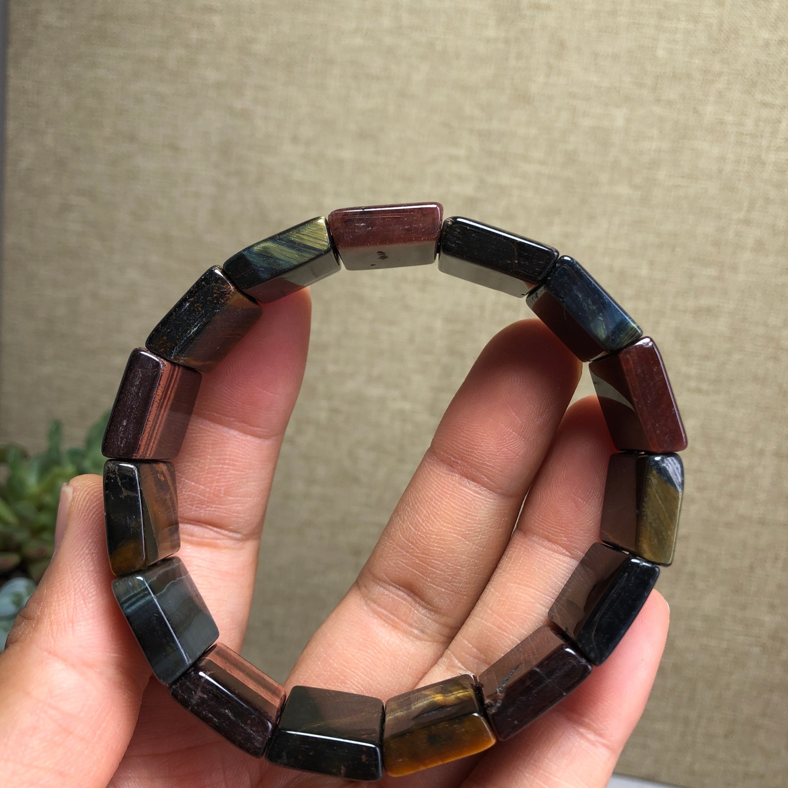 Natural Tiger’s Eye Stone Bracelet Brown Gemstone Stretch Bracelet Handmade 6157