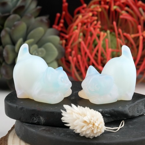 Opalite Crystal Cat Carving Stone Healing Protection Trinket Cat Lover Tier Gift
