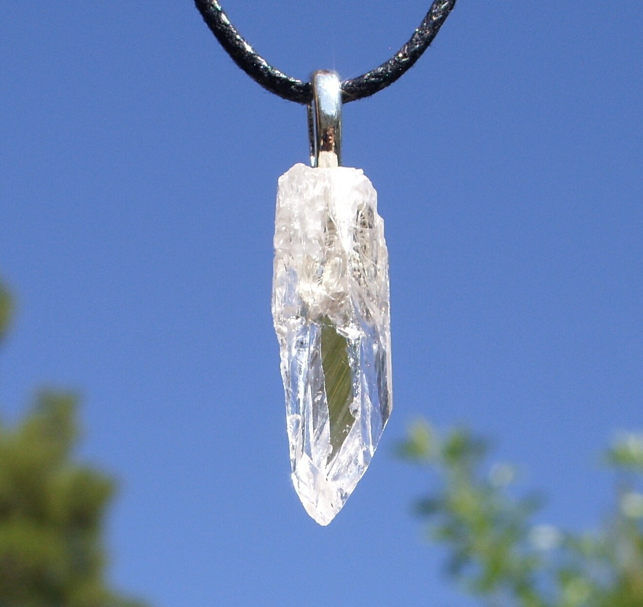 High Grade Clear Danburite Free Form Stone Crystal Pendant Necklace