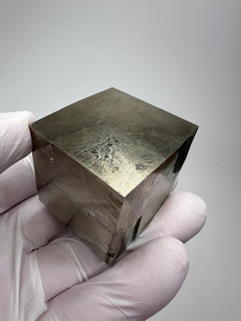 MIRROR SHINE__Beautiful Lusterous 1 5/8” Pyrite Cube__Navajun Mine, Spain