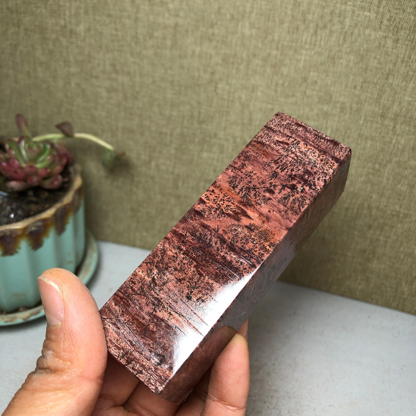 95mm Natural Chinese Painting Stone Quartz Crystal cuboid home decor 211g A3233