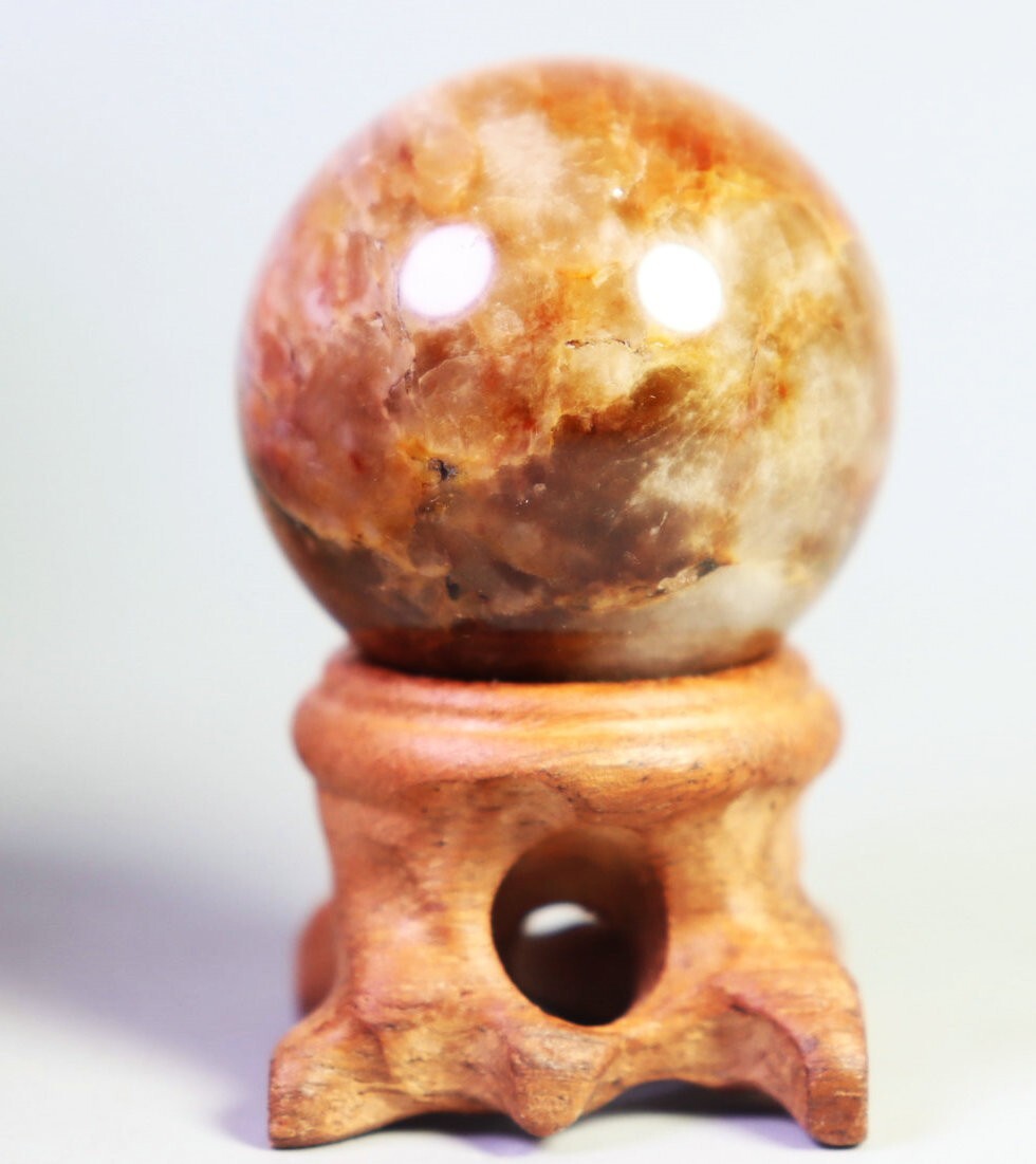 36mm Natural Polished Rutilated Quartz Crystal Sphere Ball Healing/Stand