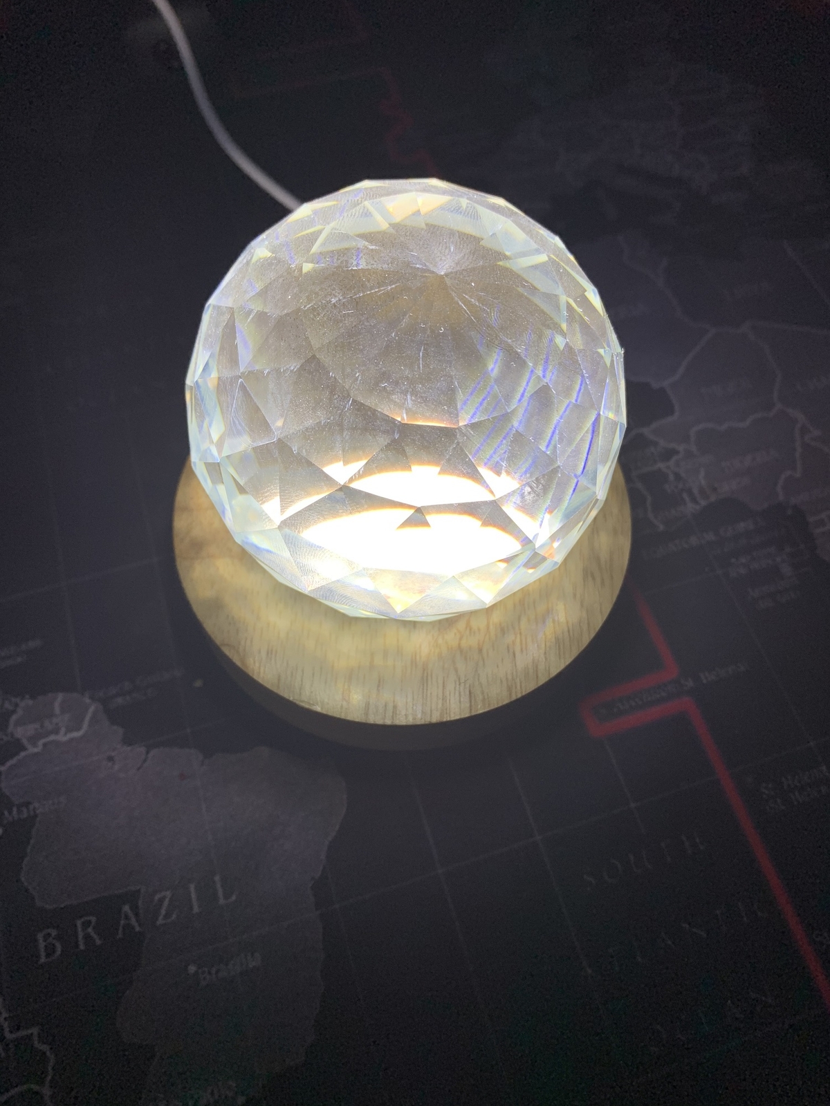 Wooden LED Display Stand 3D Nightlight Round 80mm Base Holder for Crystal Glass