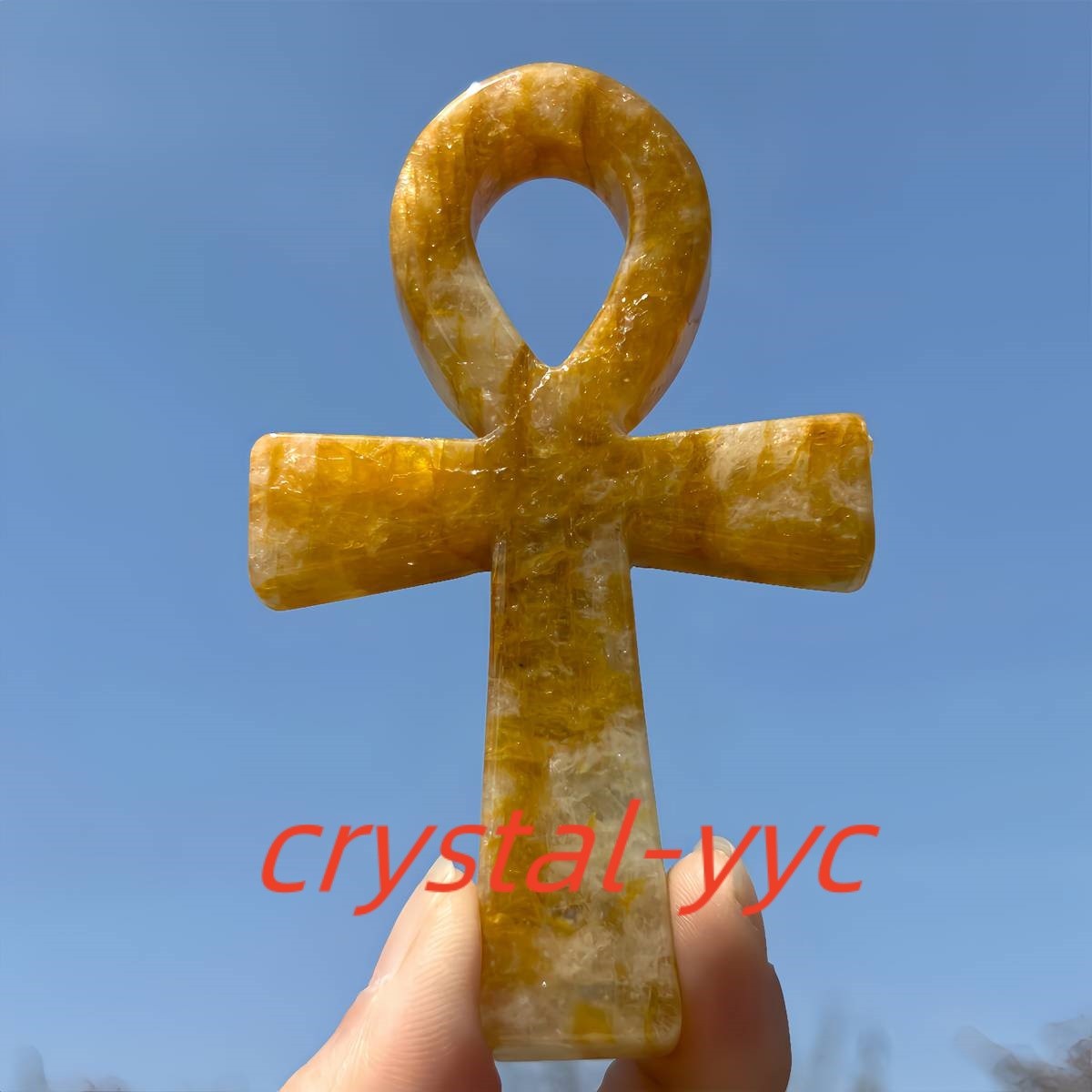 4.3″ Natural Quartz Crystal Cross Carved Crystal Ankh Reiki Healing Gift