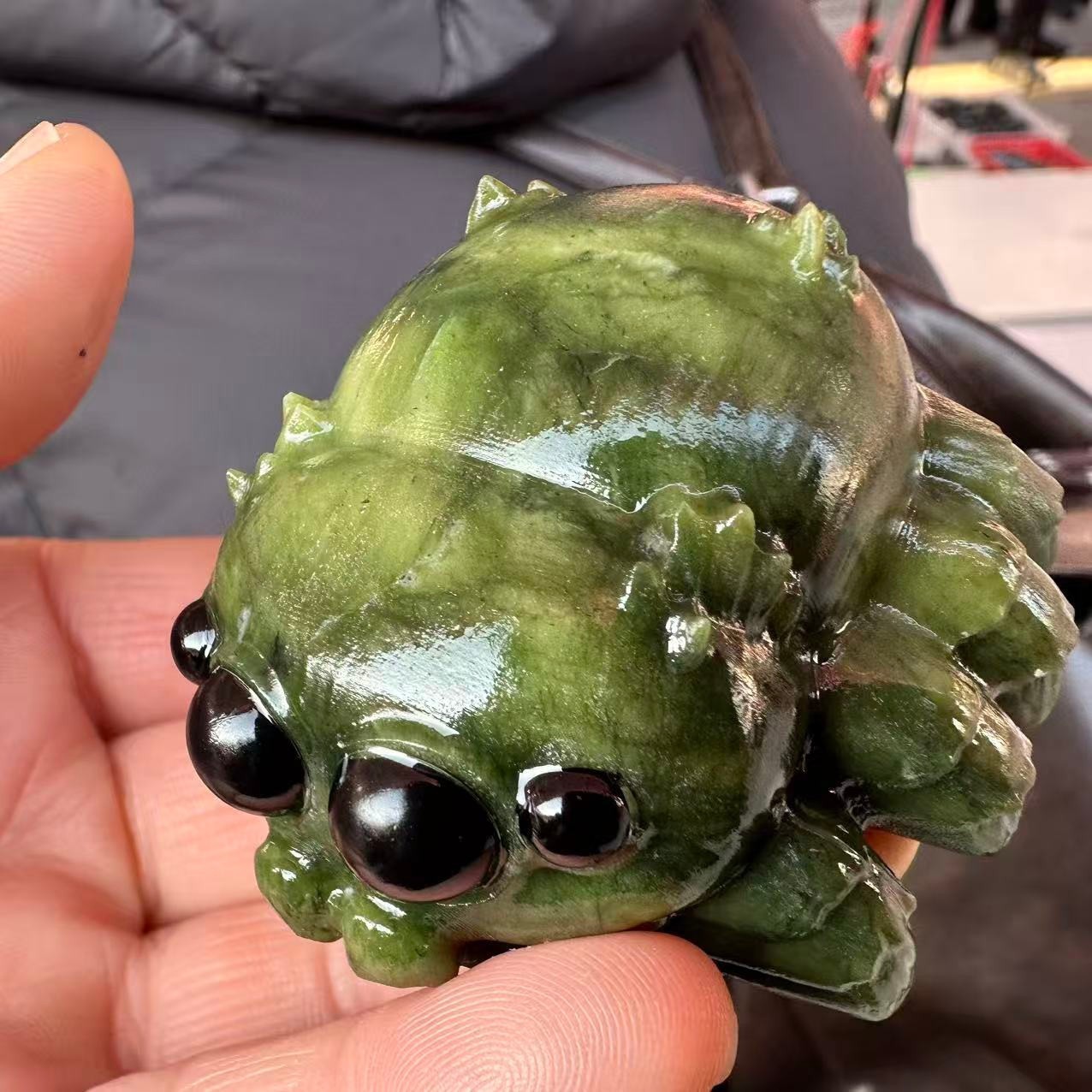 1pc Natural Green Jade Quartz Carved Spider Skull Crystal Reiki Healing Decor