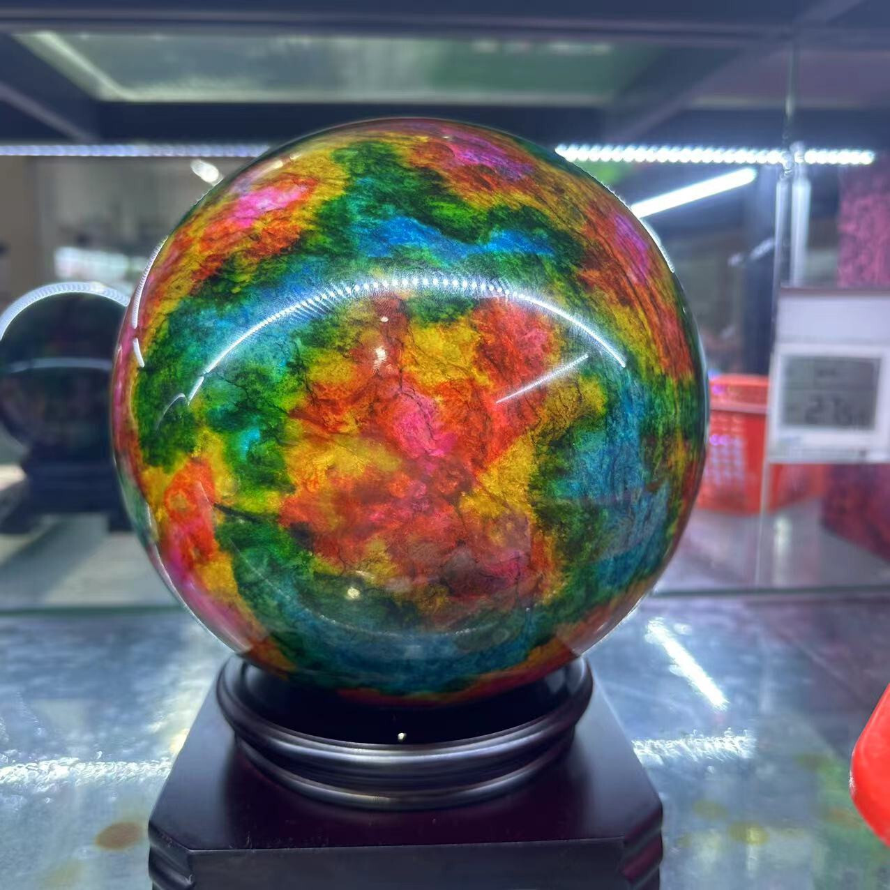 Natural “Seven Colors Jade” sphere quartz polished ball decor gift+stand 26LB+