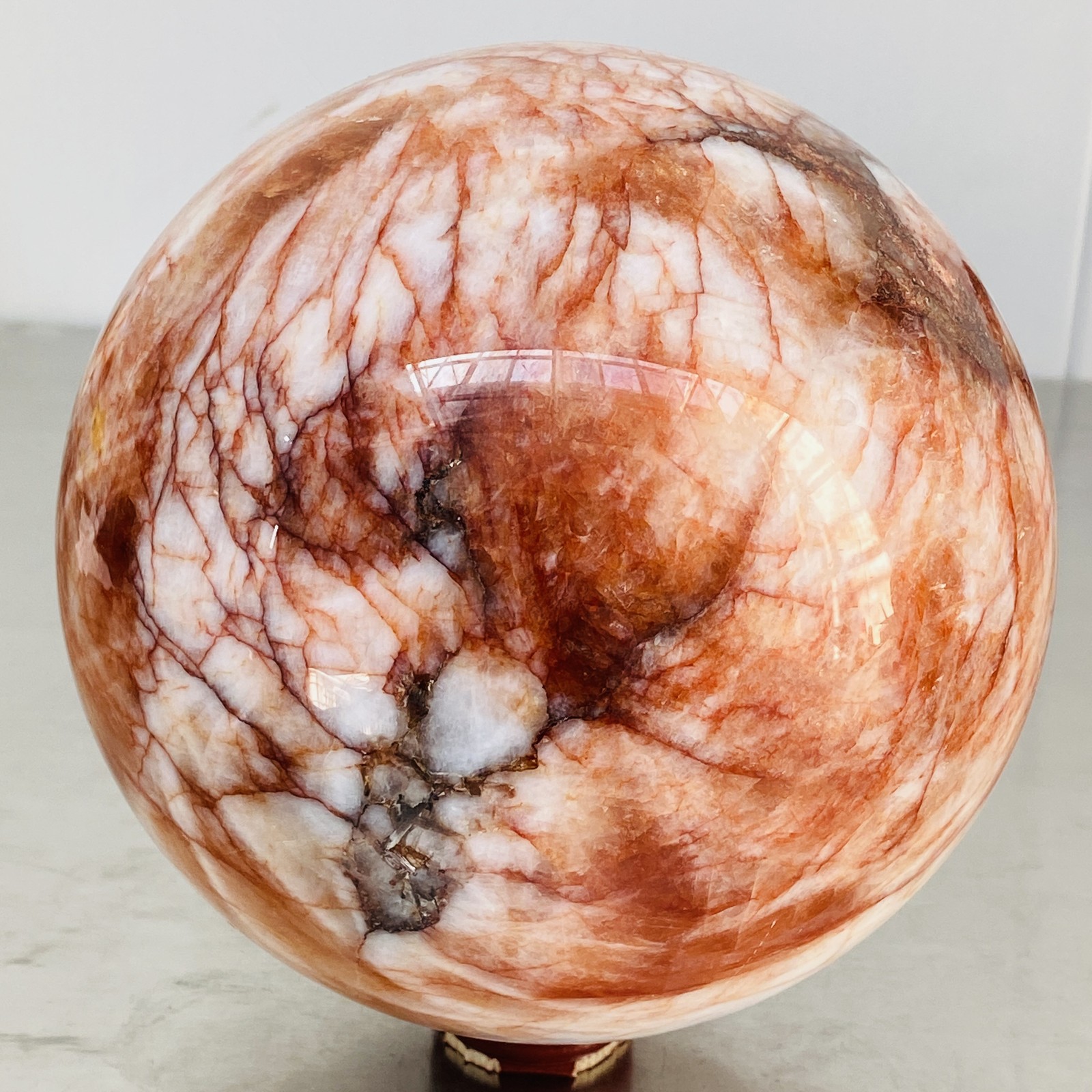Natural Red Glue Flower Quartz Sphere Crystal Ball Healing 4720G