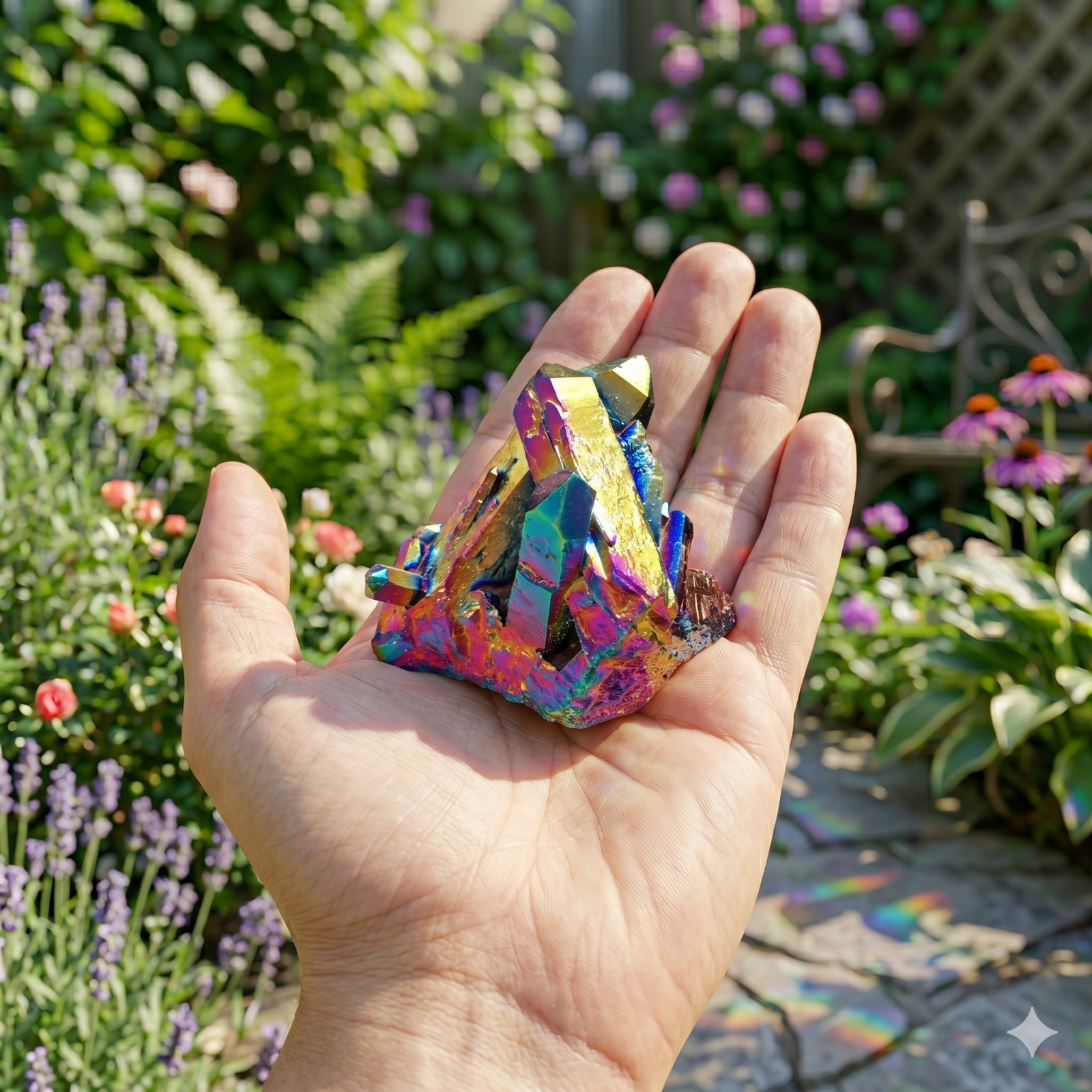 Natural Rainbow Aura Crystal Cluster Unique Birthday Gift For Collector Soulmate