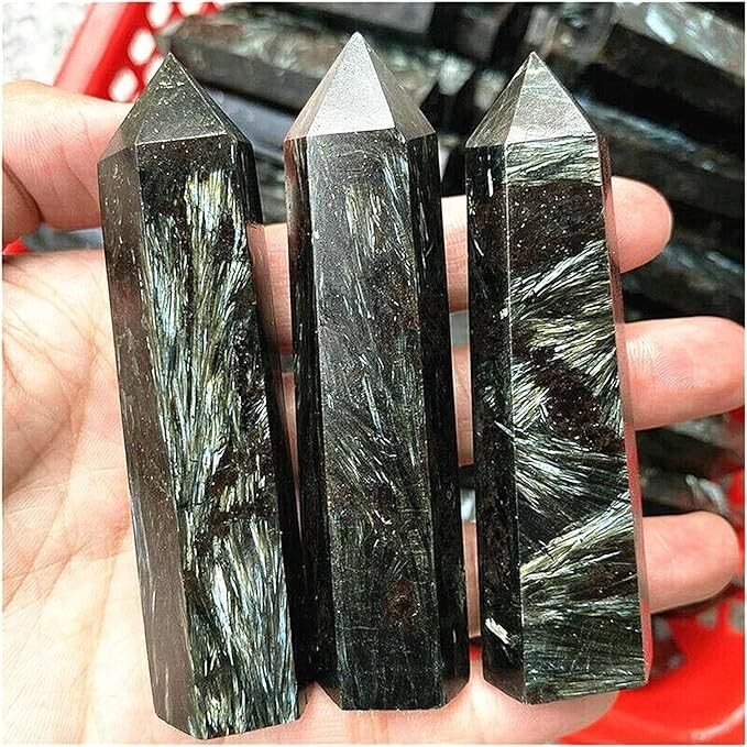 2025NEWFIND Arfvedsonite Tower Point Flash Stone Wand Healing Reiki Home Decor