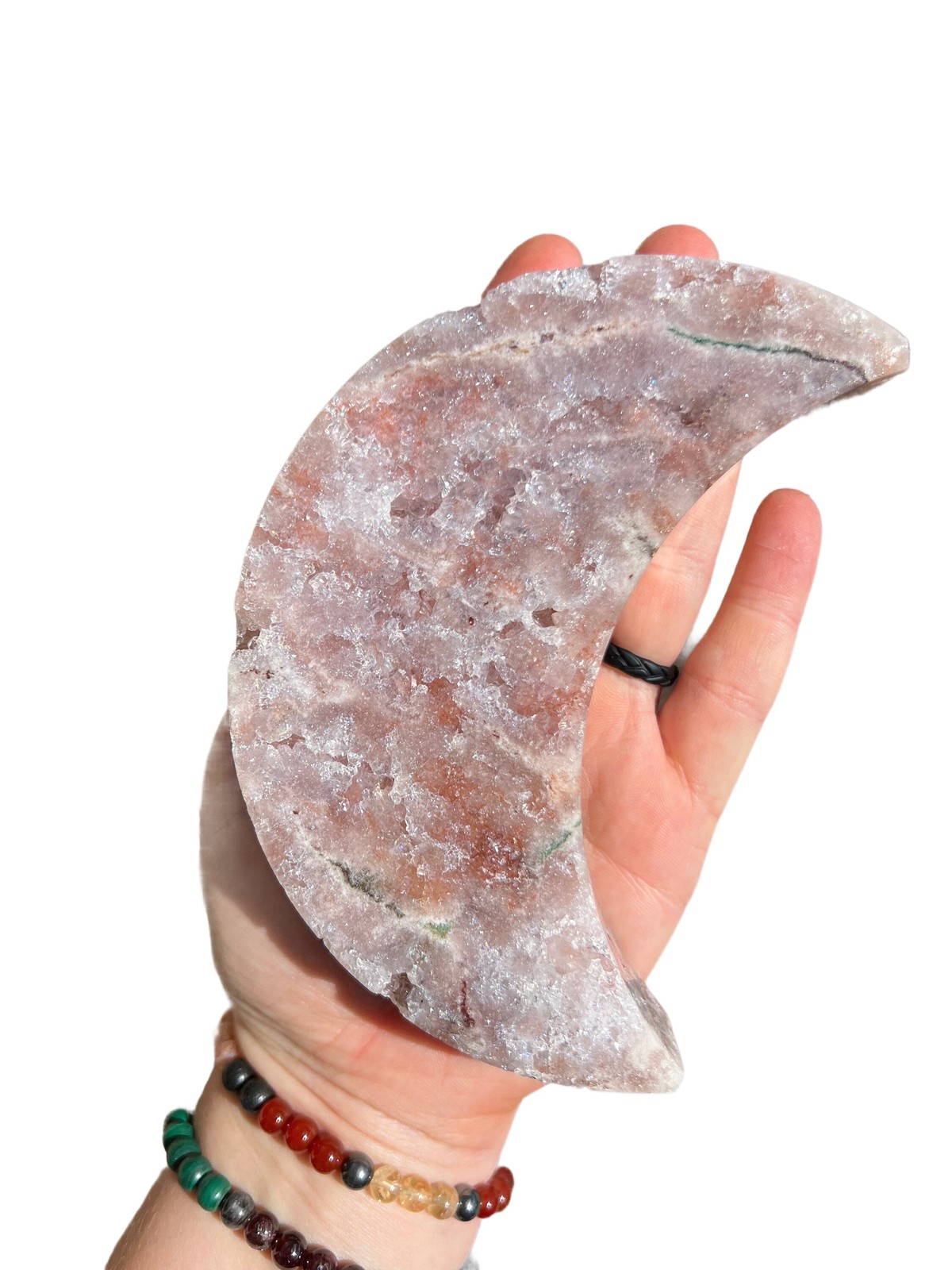 Pink Amethyst Moon on Metal Stand – No.3, Natural Pink Amethyst from Brazil