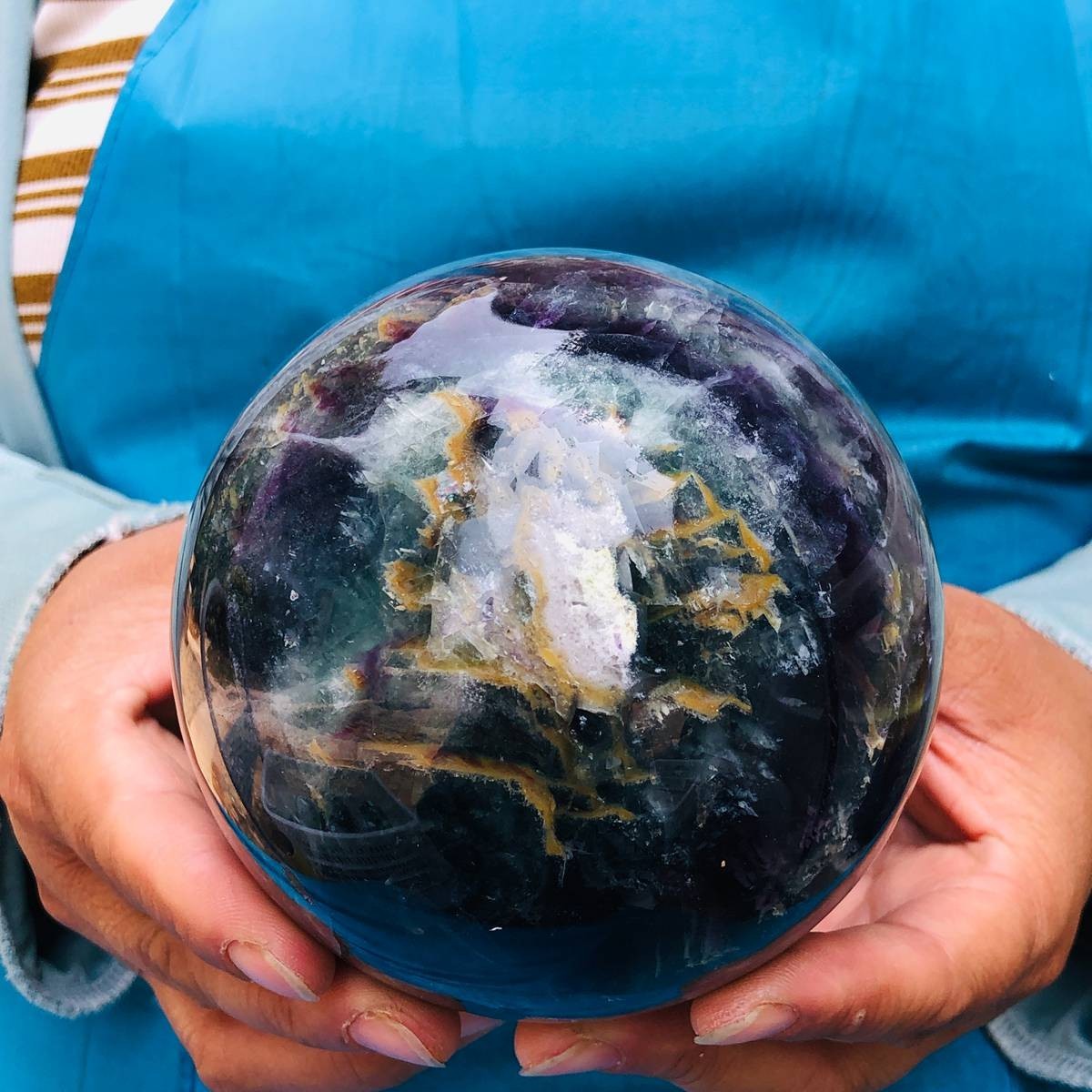4.09LB Natural Crystal Rainbow Fluorite Sphere Display Ball Reiki Healing