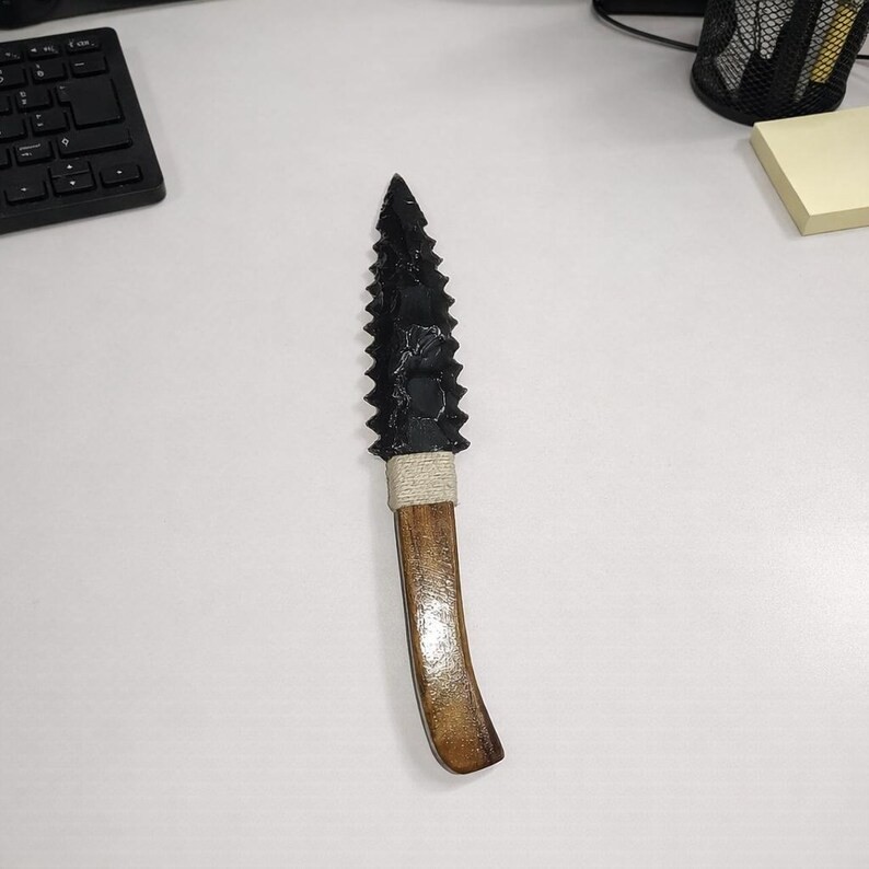 Natural Black Obsidian Knife Wooden Handle Handmade Volcanic Glass Blade
