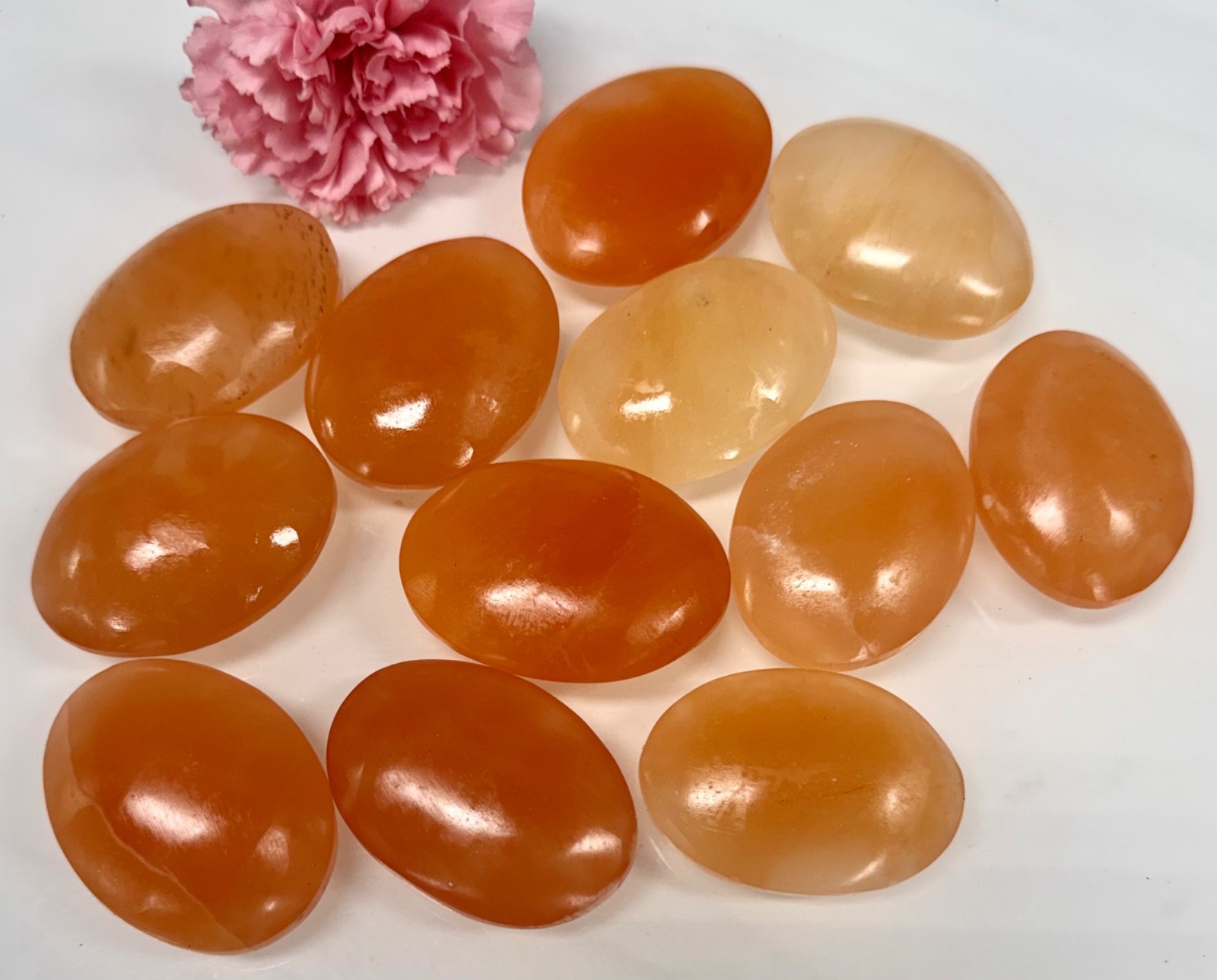 Wholesale Lot 12 PCs Peach Selenite Aka Satin Spar Palm Stone Natural Crystal