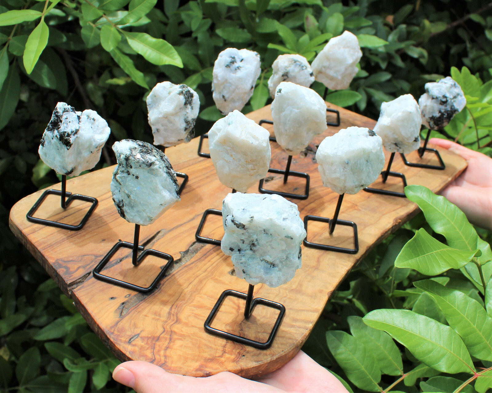 Rainbow Moonstone On Metal Stand, Raw Rainbow Moonstone Crystal, Rough Moonstone