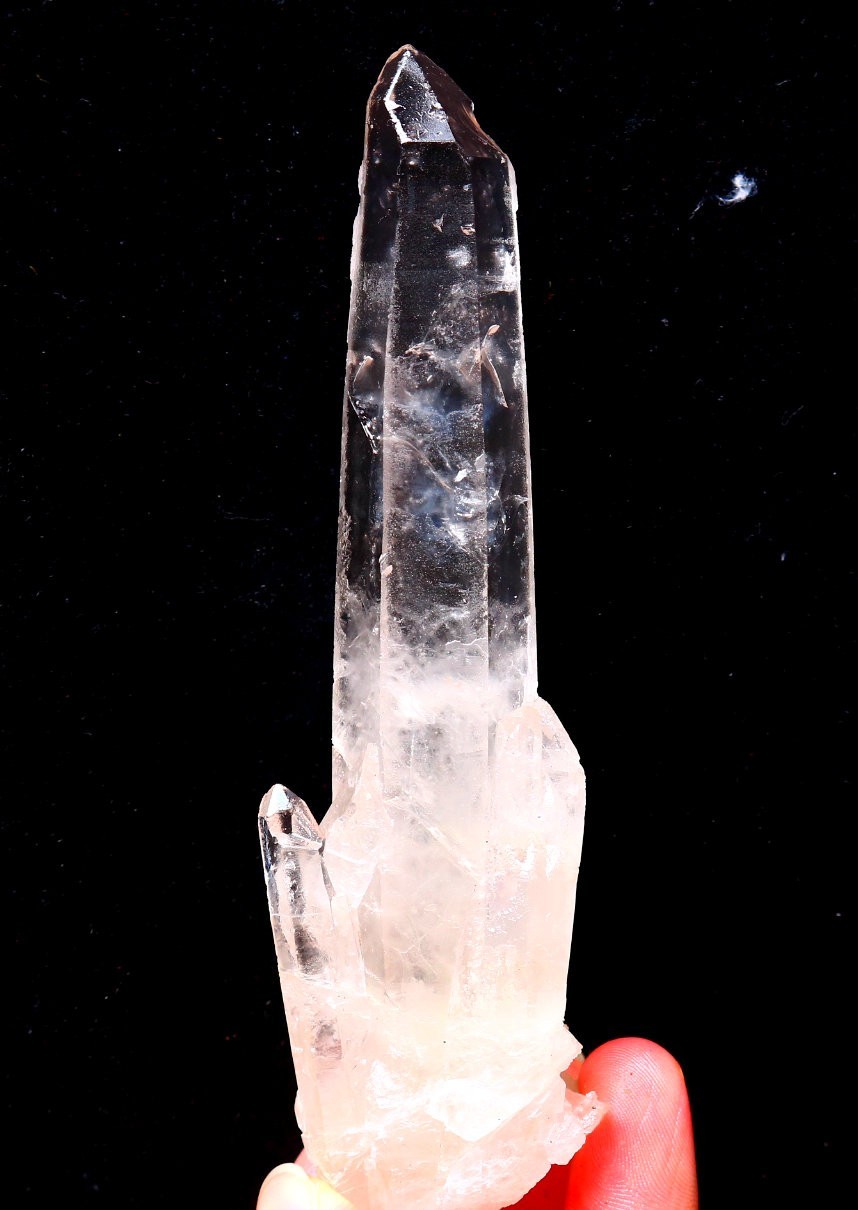 Natural transparent “blue needle pyramid” crystal iron ore mineral specimen