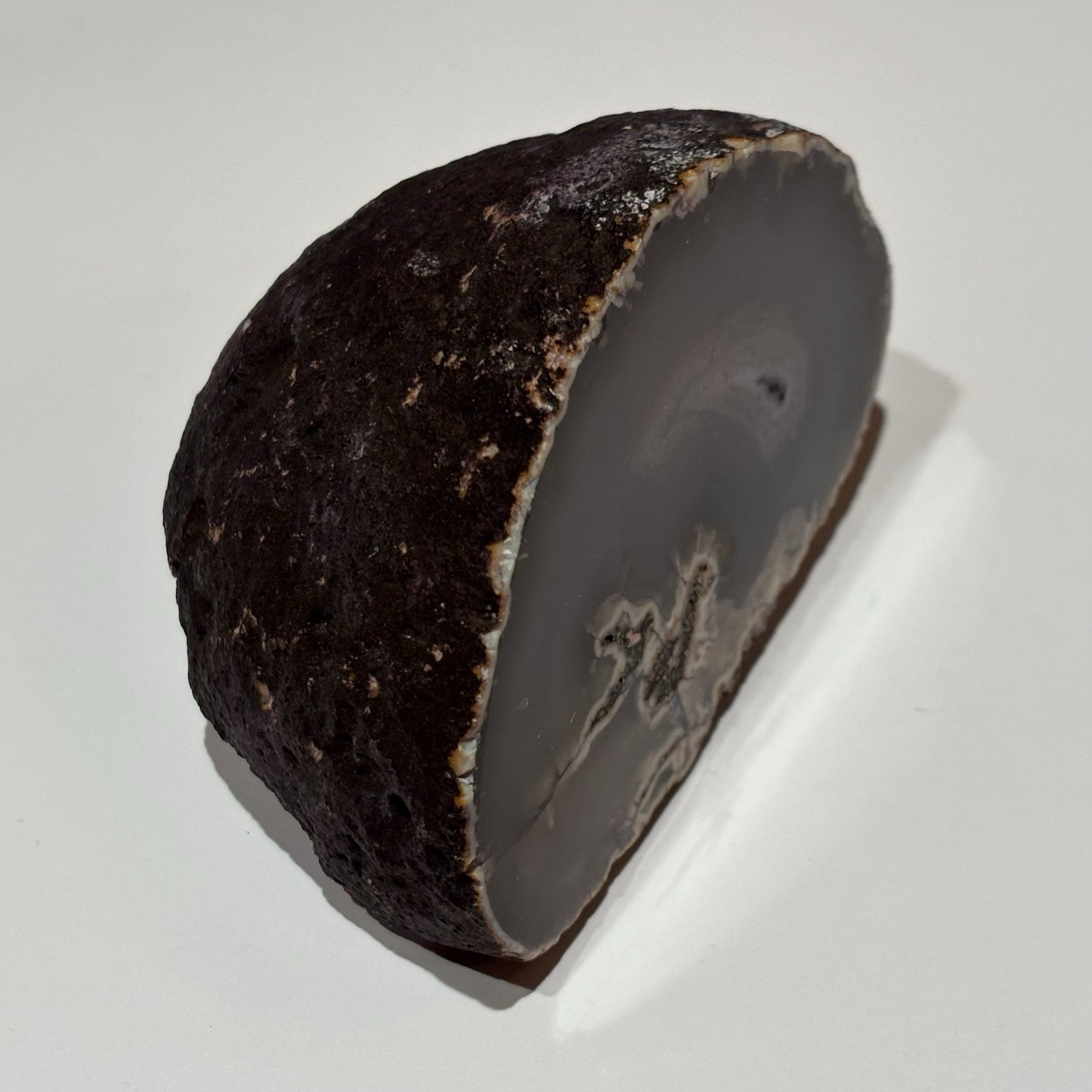 Natural Blue and Gray Banded Agate Geode Half Chunk Display Specimen Brazil