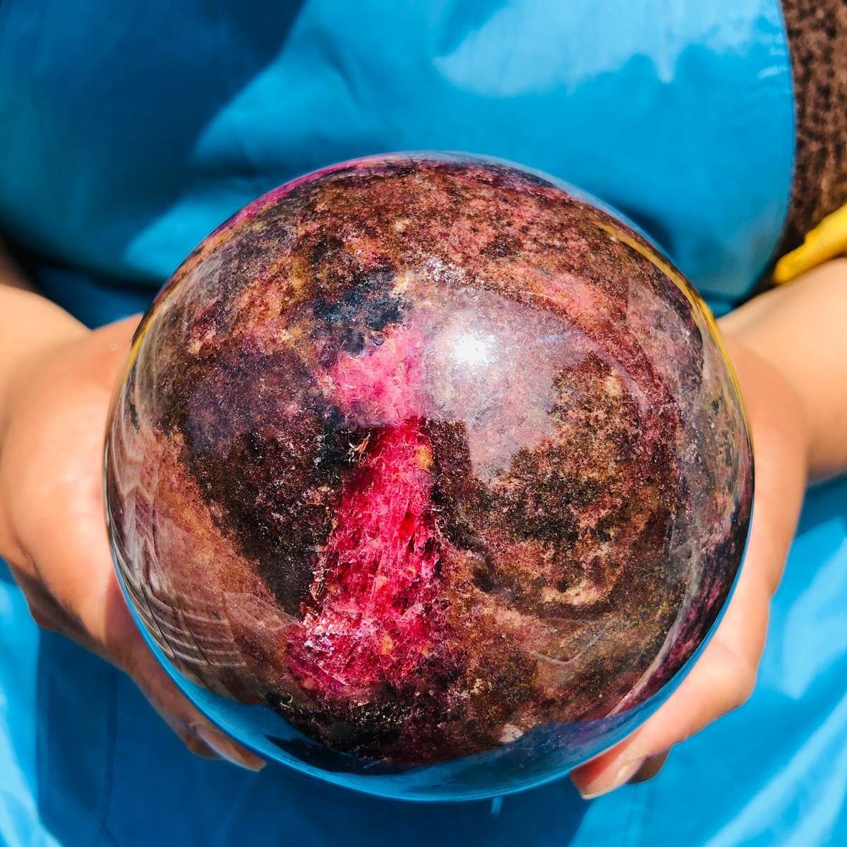 5.03LB Natural Rhodonite Crystal Sphere Pink Black Healing Gem Stone 4793