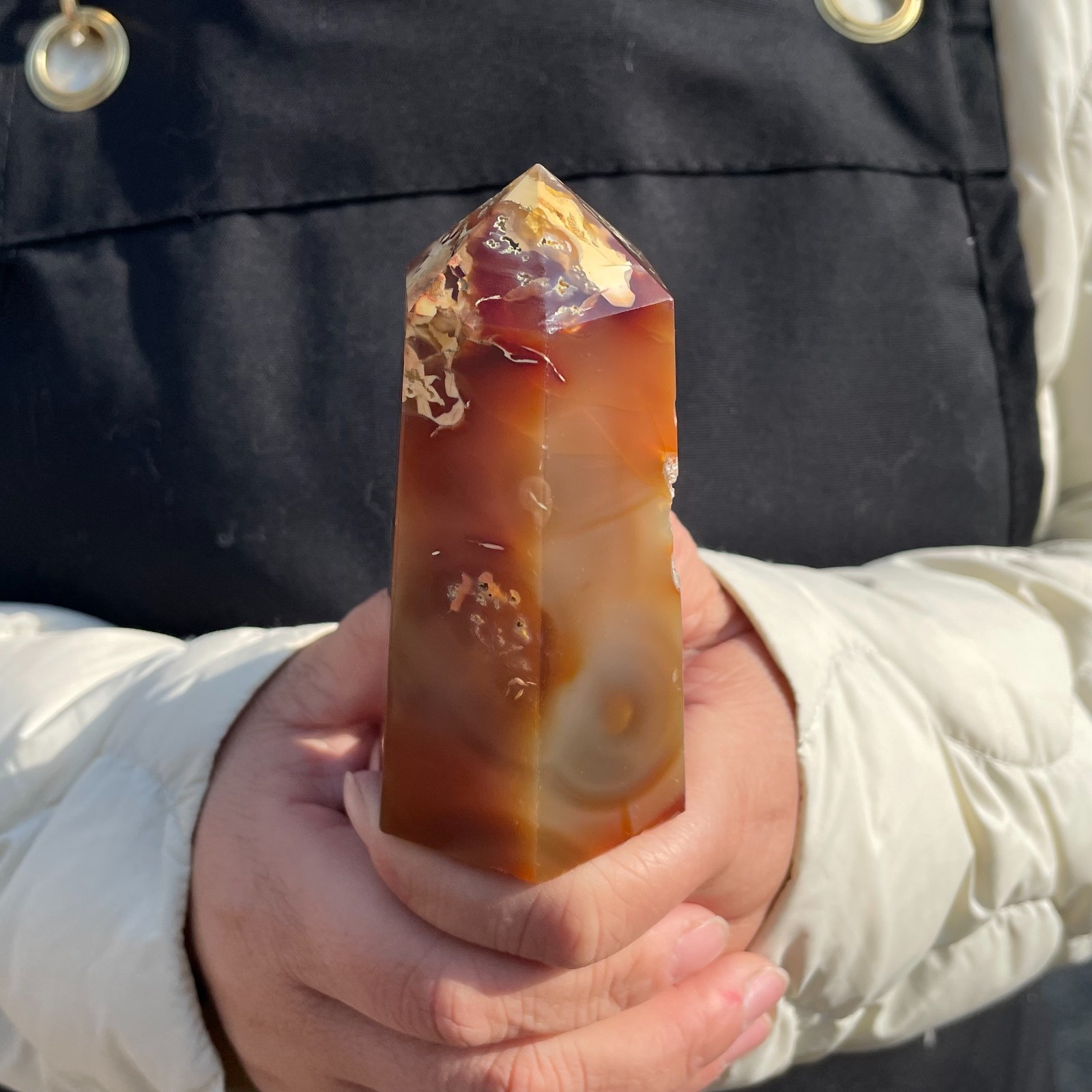 0.67LB Natural Carnelian Quartz Obelisk Crystal Wand Point Healing C2655