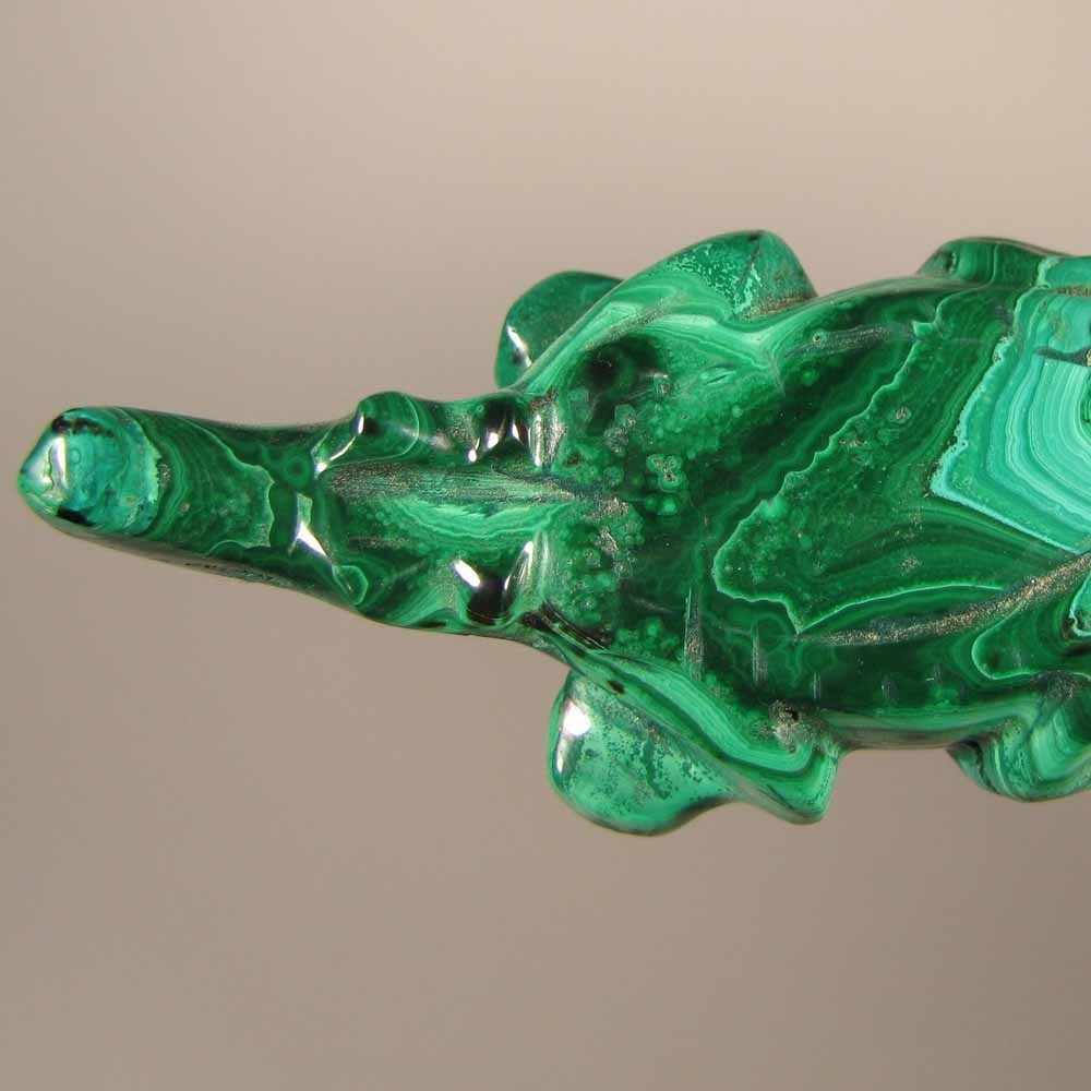 4.1″ Handcarved MALACHITE ALLIGATOR Gemstone Animal Carving – Congo, Africa
