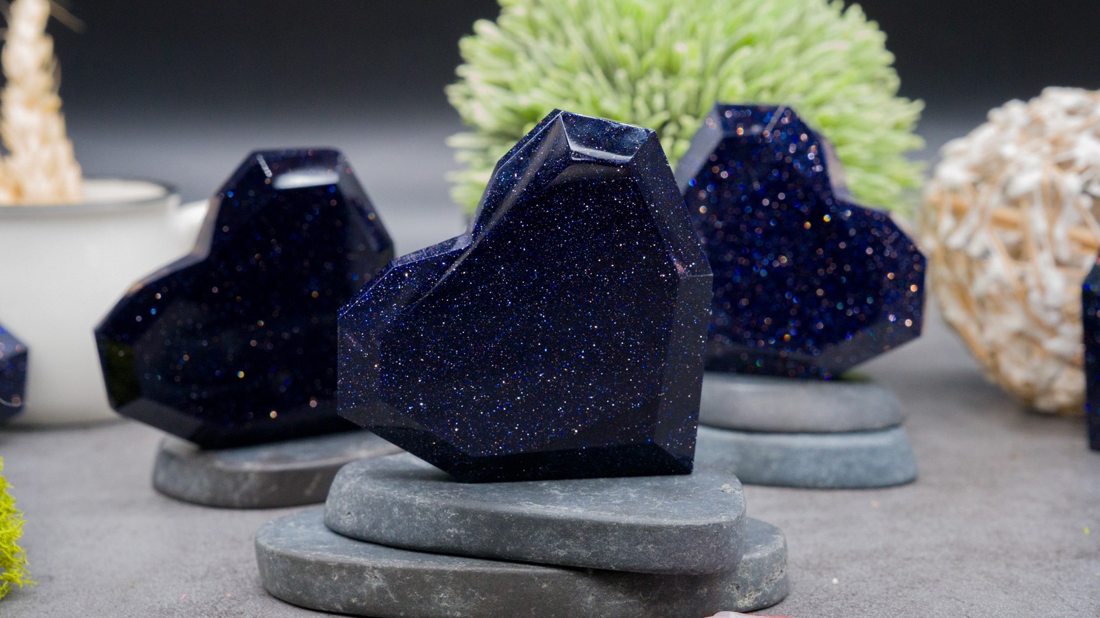 Blue Sandstone Geometric Heart Carving Spiritual Healing Meditation Pocket Stone