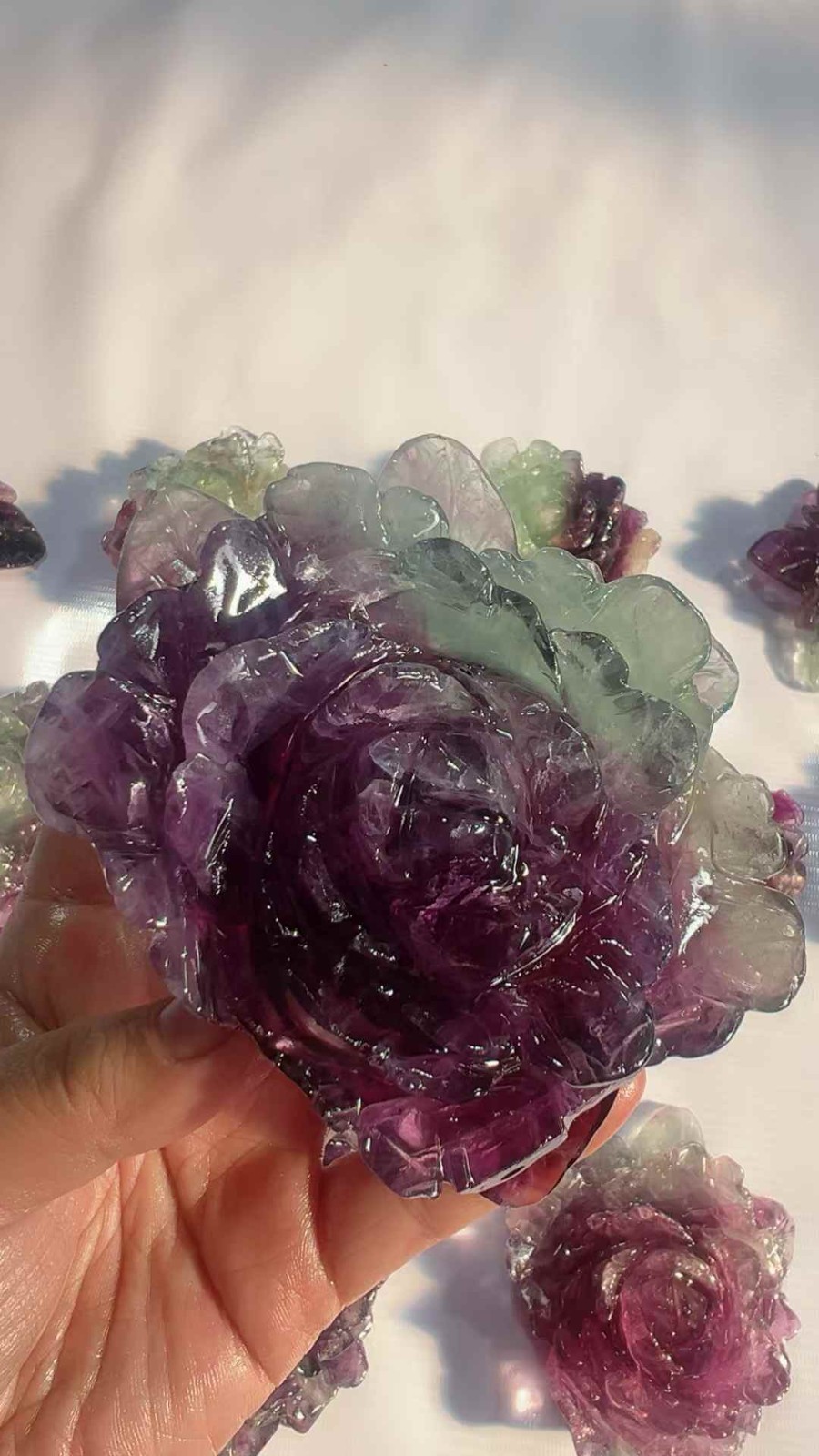 1PC Natural Color Fluorite Quartz Carved Peony Flower Skull Crystal Reiki gift