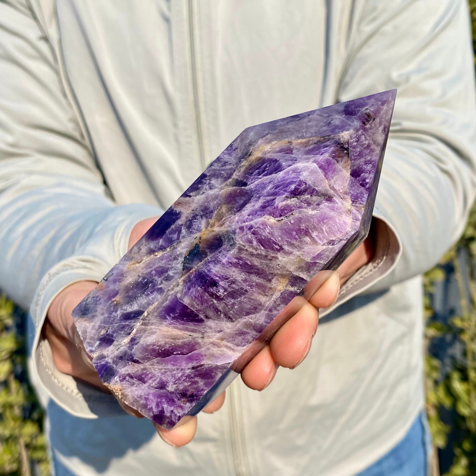 438G Natural Dream Amethyst Crystal Column Magic Wand Obelisk Point Healing