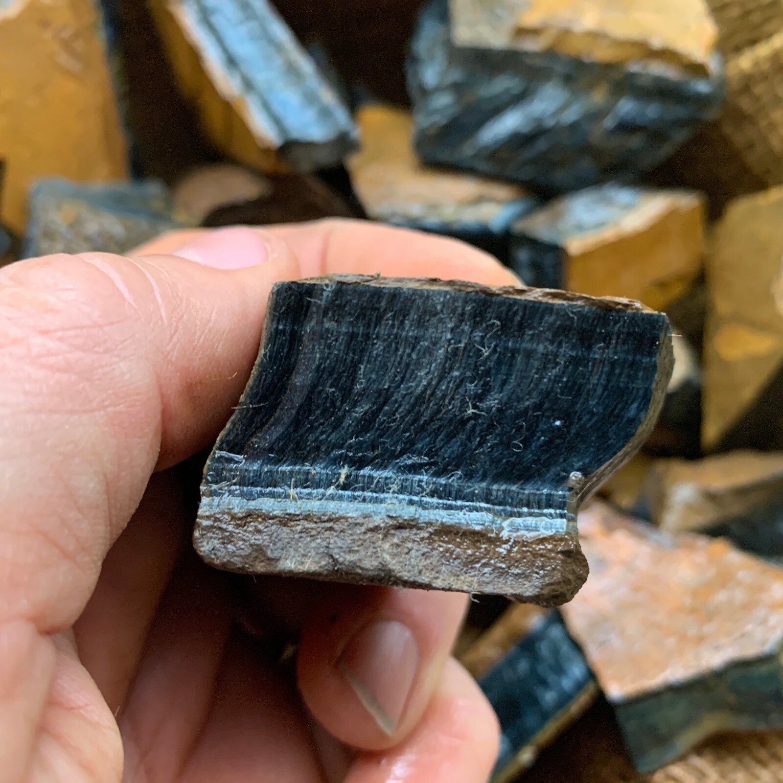 BLUE Tiger Eye Rough – 3000 Carat Lots + a FREE Faceted Gemstone!